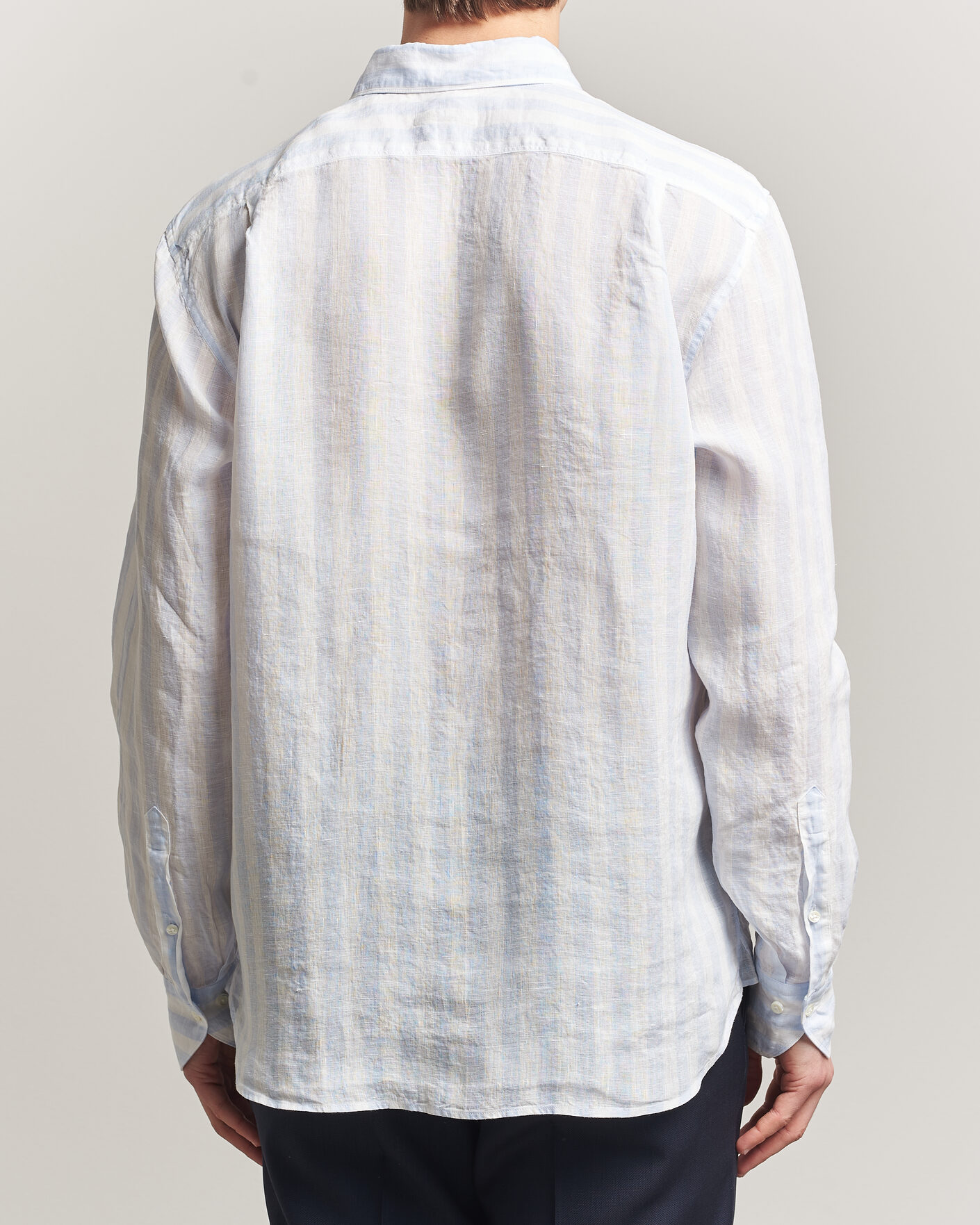 Men | Shirts | Stenströms | Regular Fit Wide Stripe Linen Shirt Light Blue
