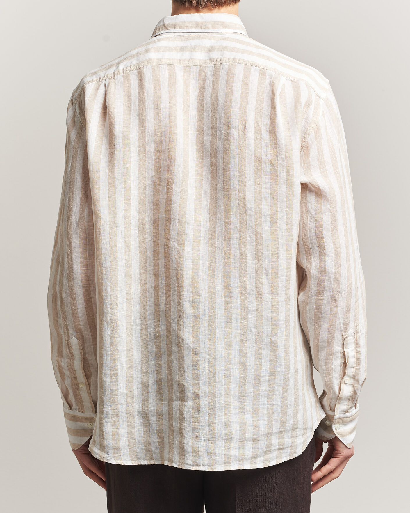 Men | Shirts | Stenströms | Regular Fit Wide Stripe Linen Shirt Beige