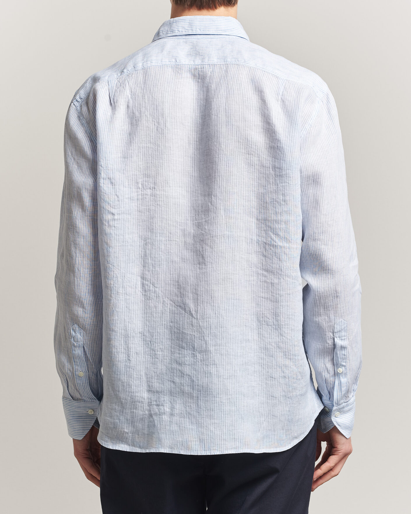 Men | Shirts | Stenströms | Regular Fit Thin Striped Linen Shirt Light Blue