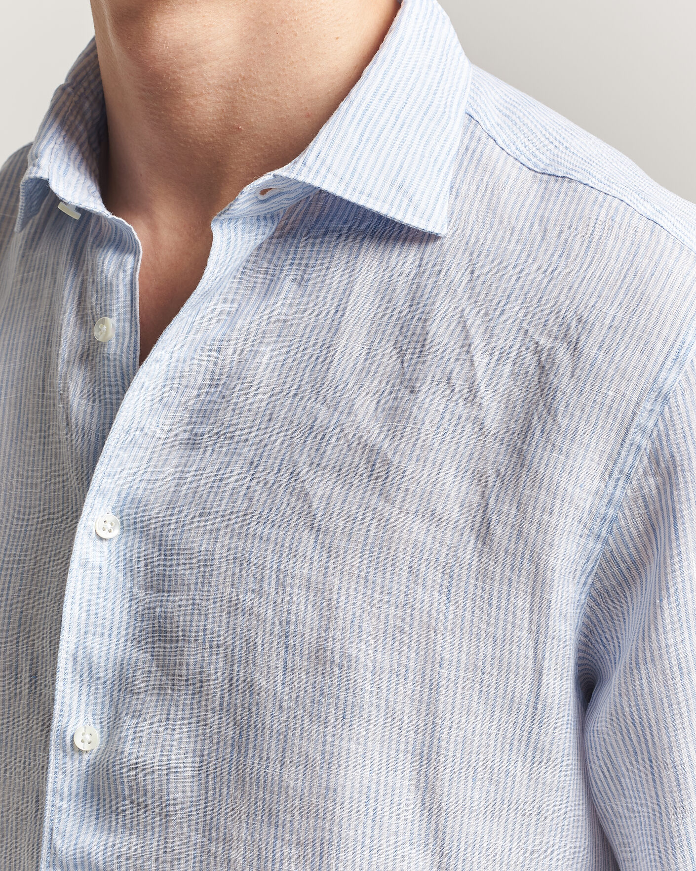 Men | Shirts | Stenströms | Regular Fit Thin Striped Linen Shirt Light Blue