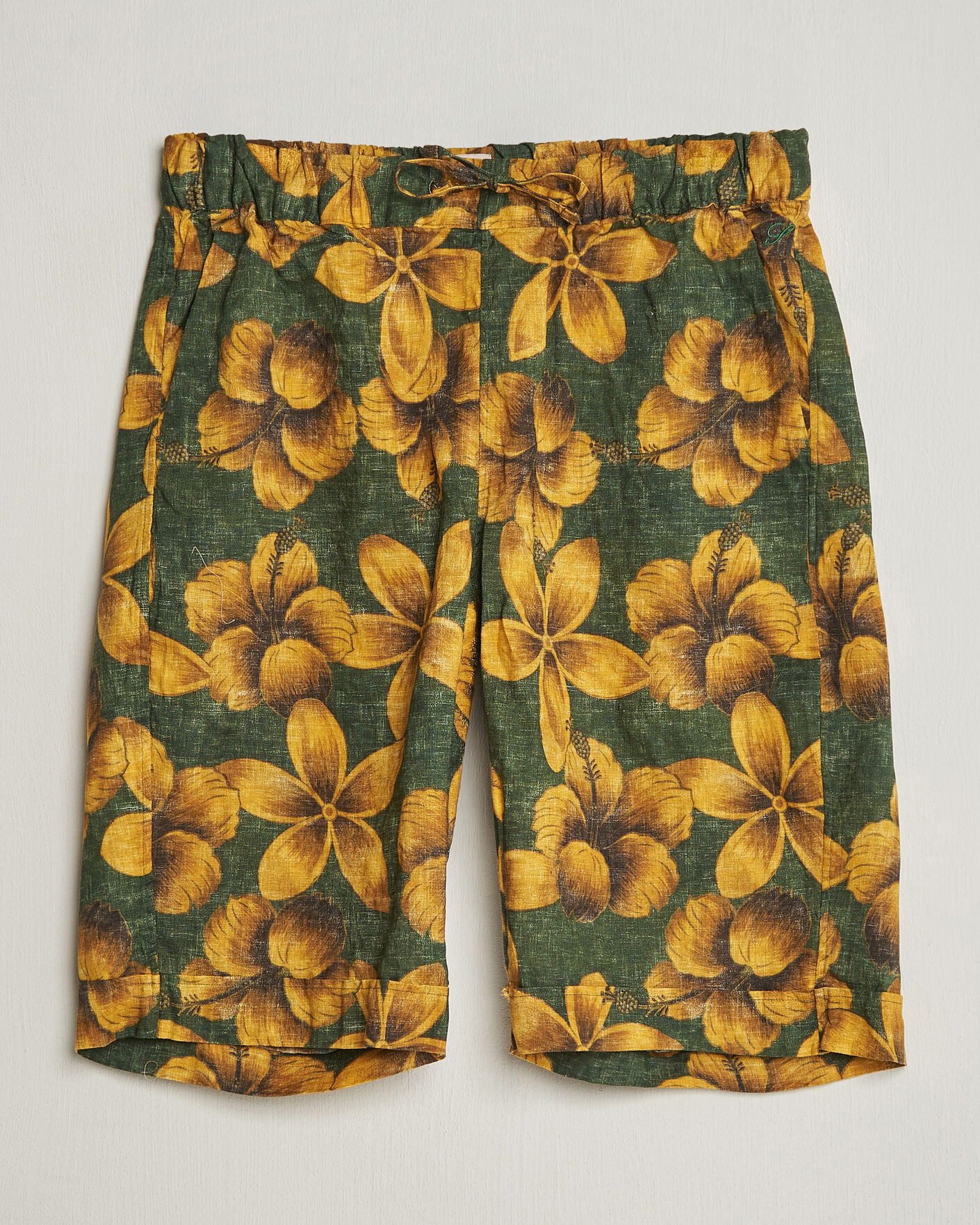 Men | Shorts | Stenströms | Flower Printed Linen Shorts Green