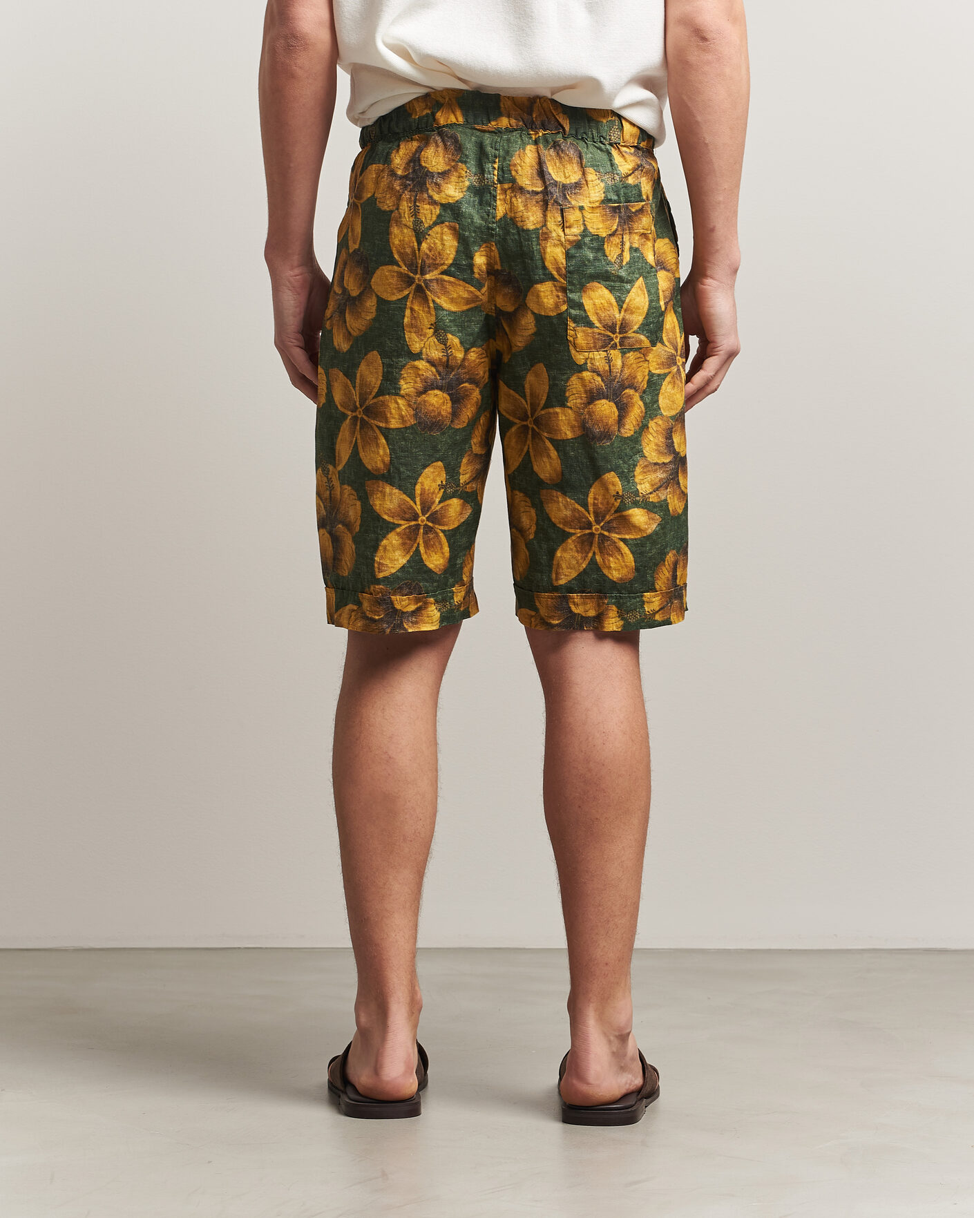 Men | Shorts | Stenströms | Flower Printed Linen Shorts Green
