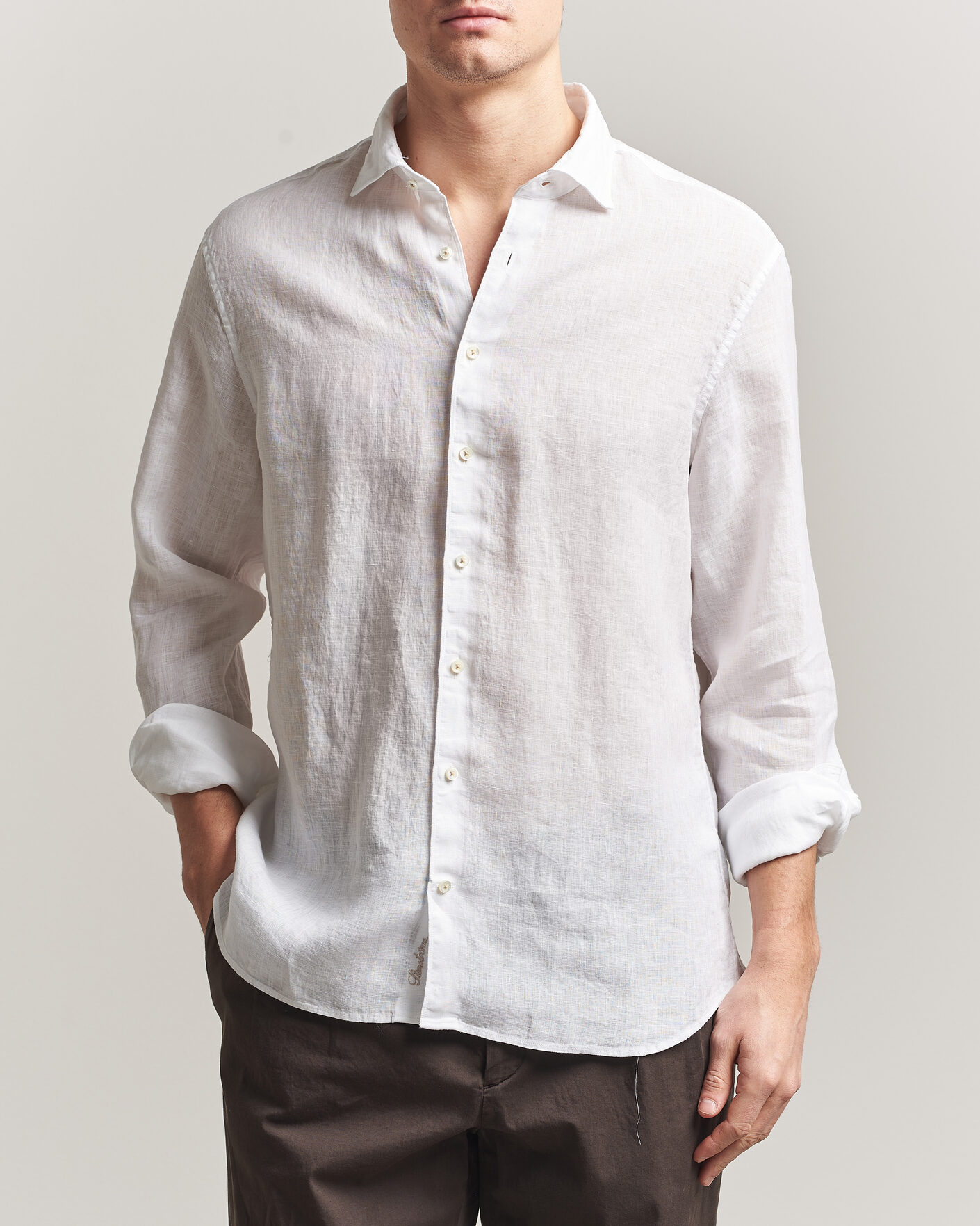 Men | Shirts | Stenströms | Regular Fit Cut Away Linen Shirt White
