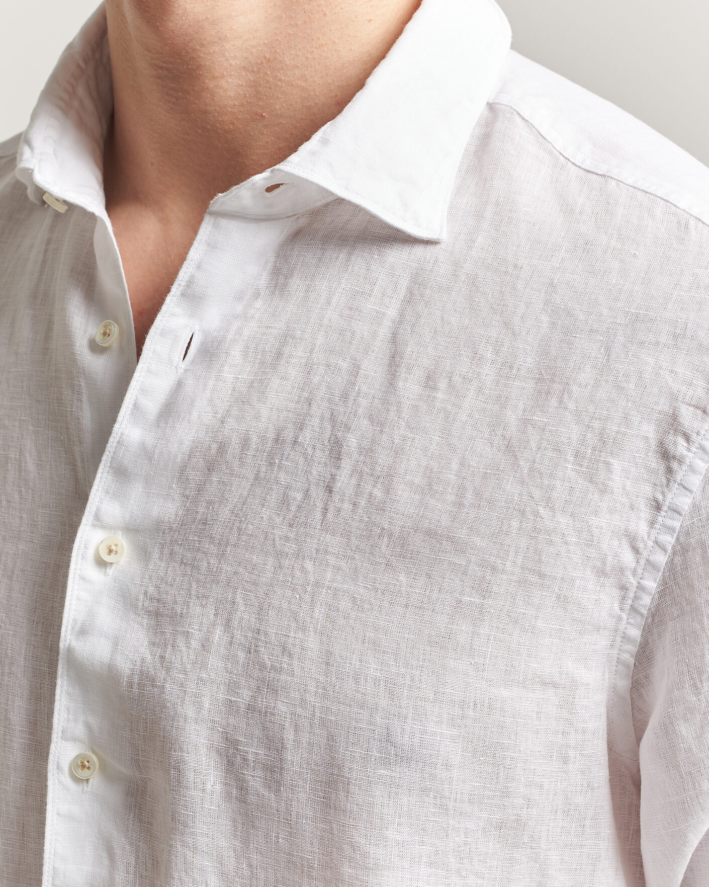 Men | Shirts | Stenströms | Regular Fit Cut Away Linen Shirt White