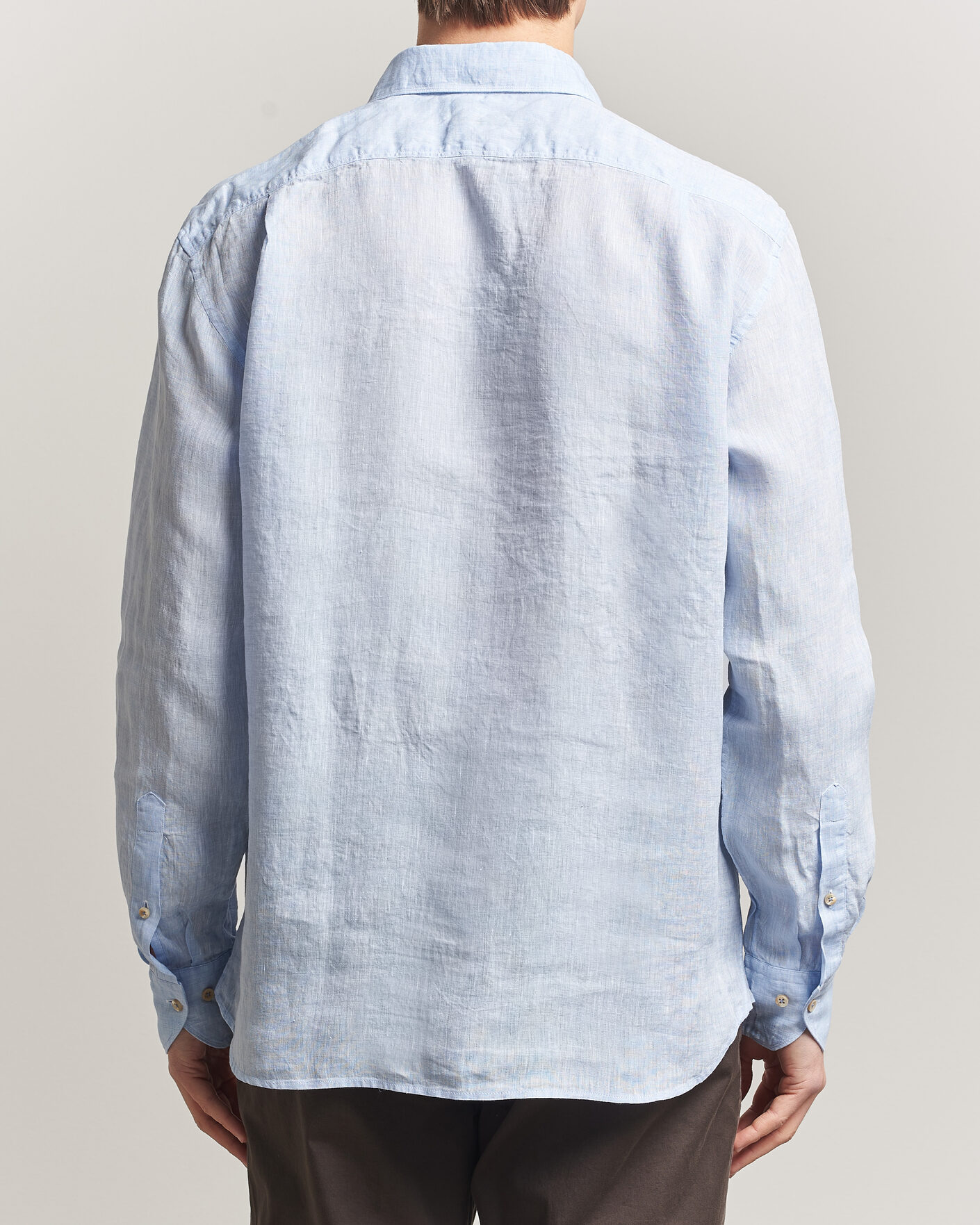 Men | Shirts | Stenströms | Regular Fit Cut Away Linen Shirt Light Blue