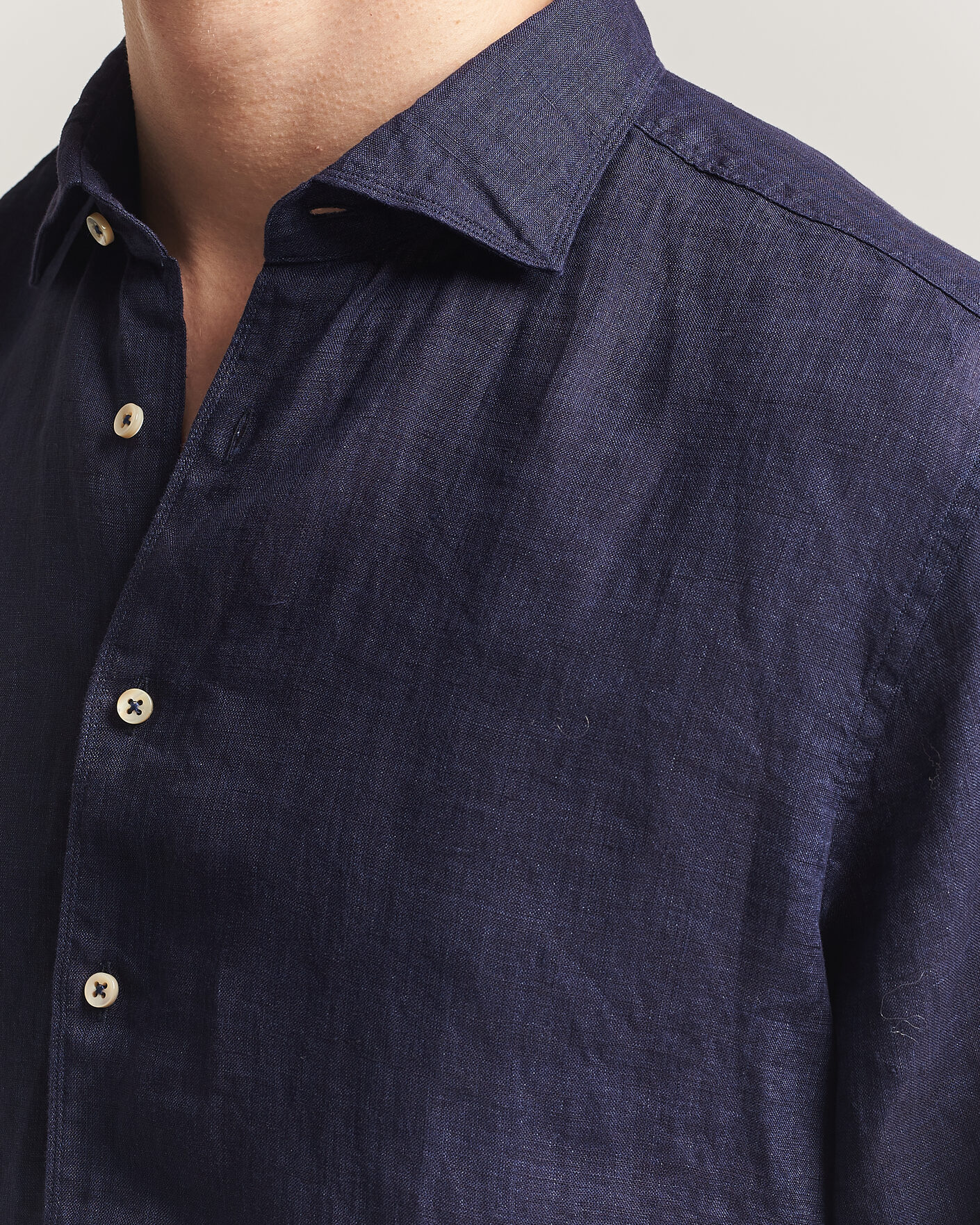 Men | Shirts | Stenströms | Regular Fit Cut Away Linen Shirt Navy