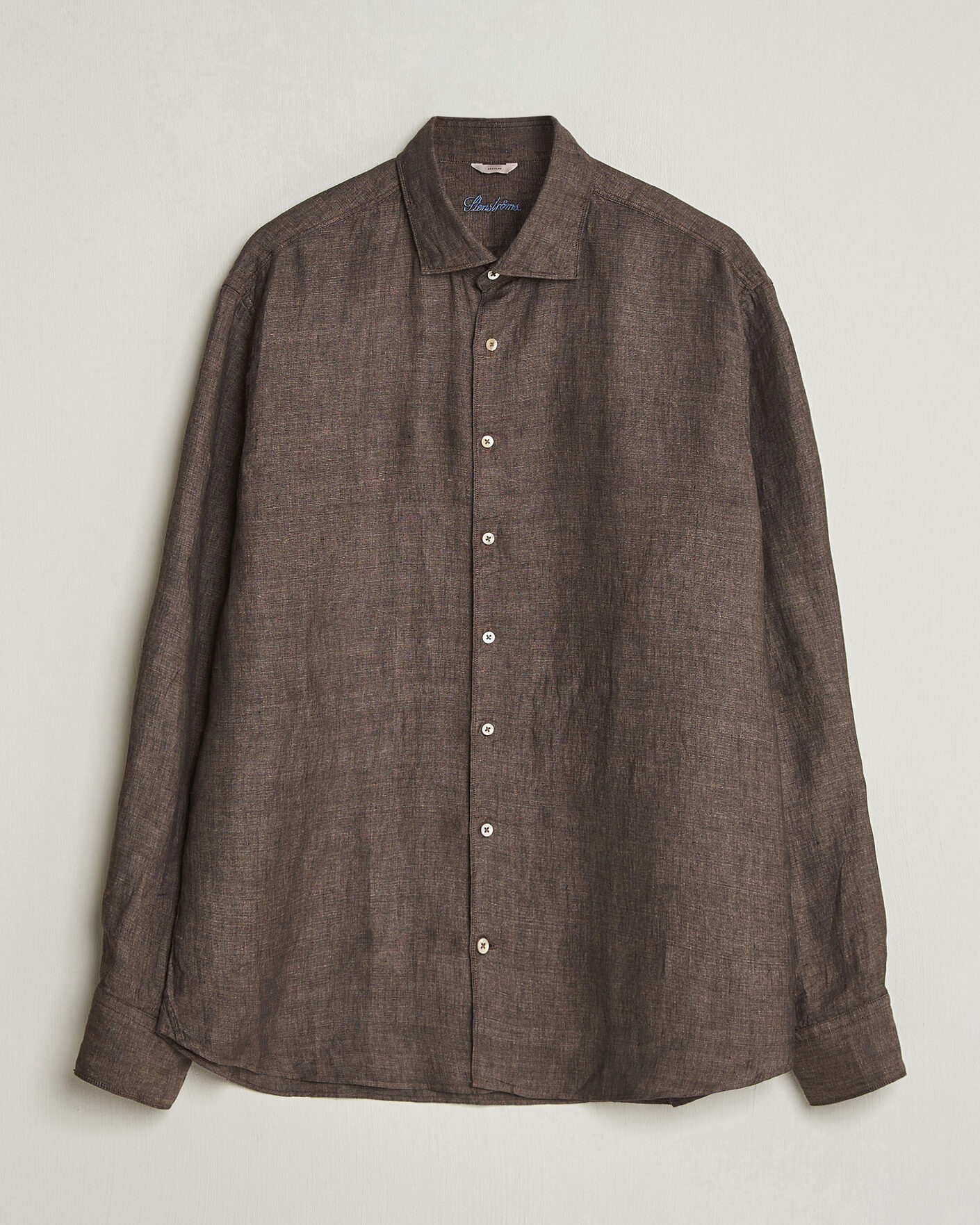 Men | Shirts | Stenströms | Regular Fit Cut Away Linen Shirt Brown