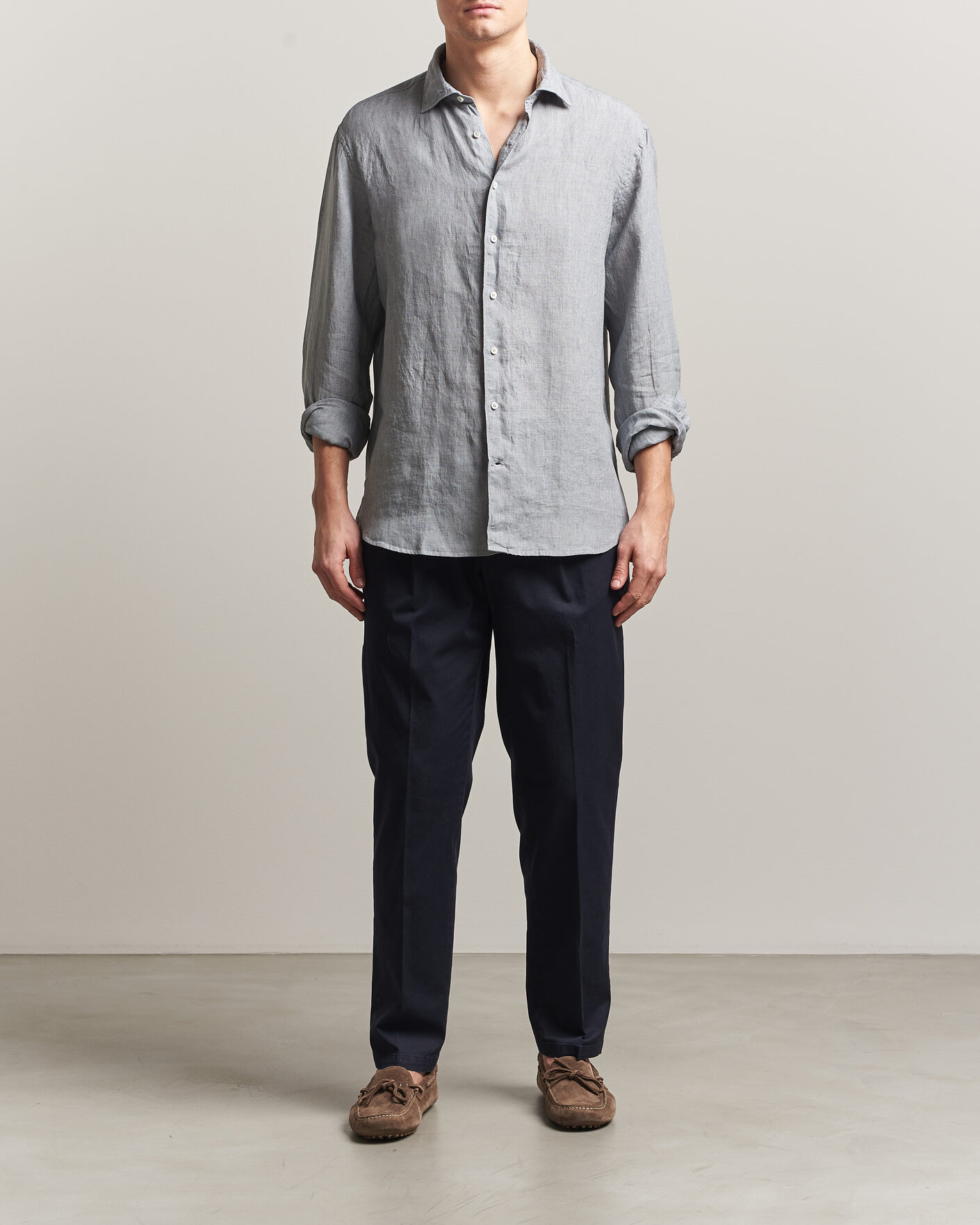 Men | Shirts | Stenströms | Regular Fit Cut Away Linen Shirt Grey