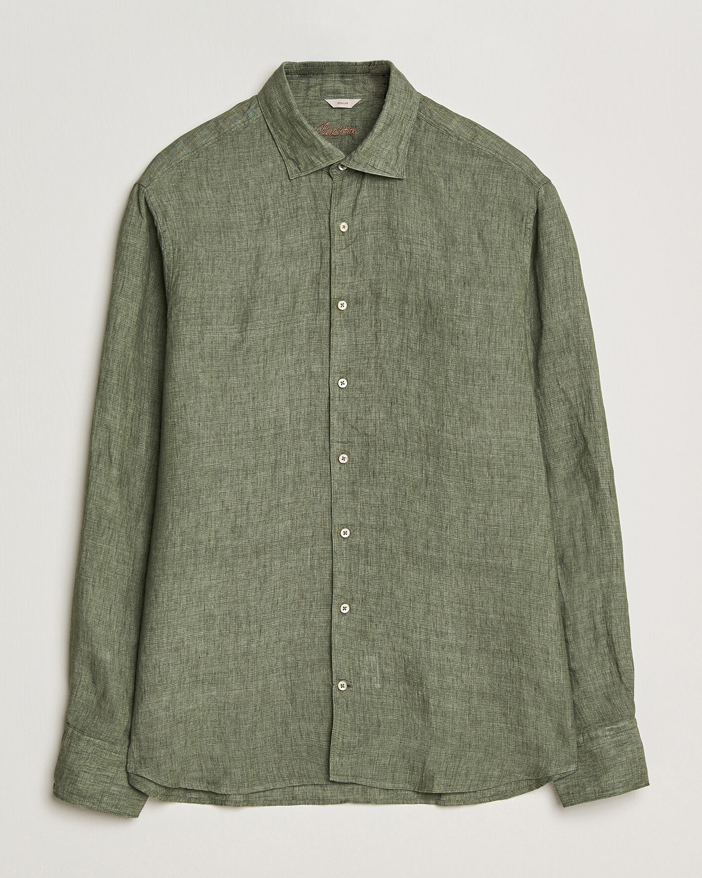 Men | Shirts | Stenströms | Regular Fit Cut Away Linen Shirt Green