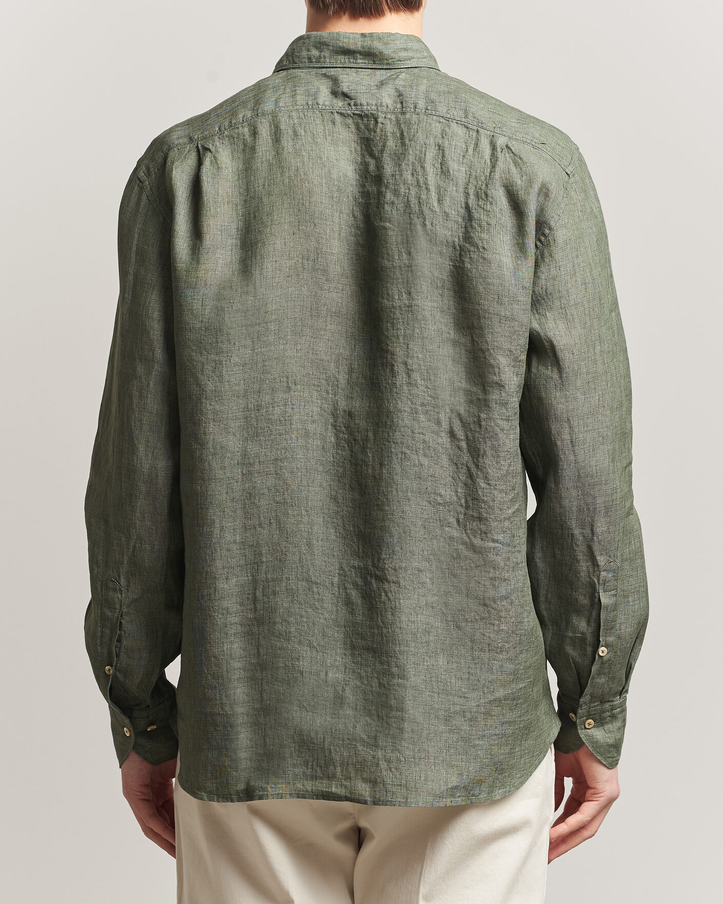 Men | Shirts | Stenströms | Regular Fit Cut Away Linen Shirt Green