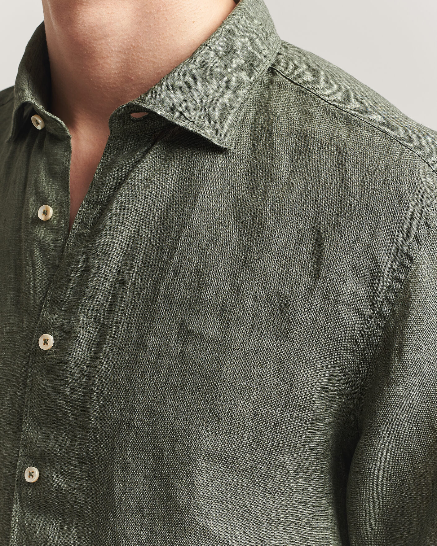 Men | Shirts | Stenströms | Regular Fit Cut Away Linen Shirt Green