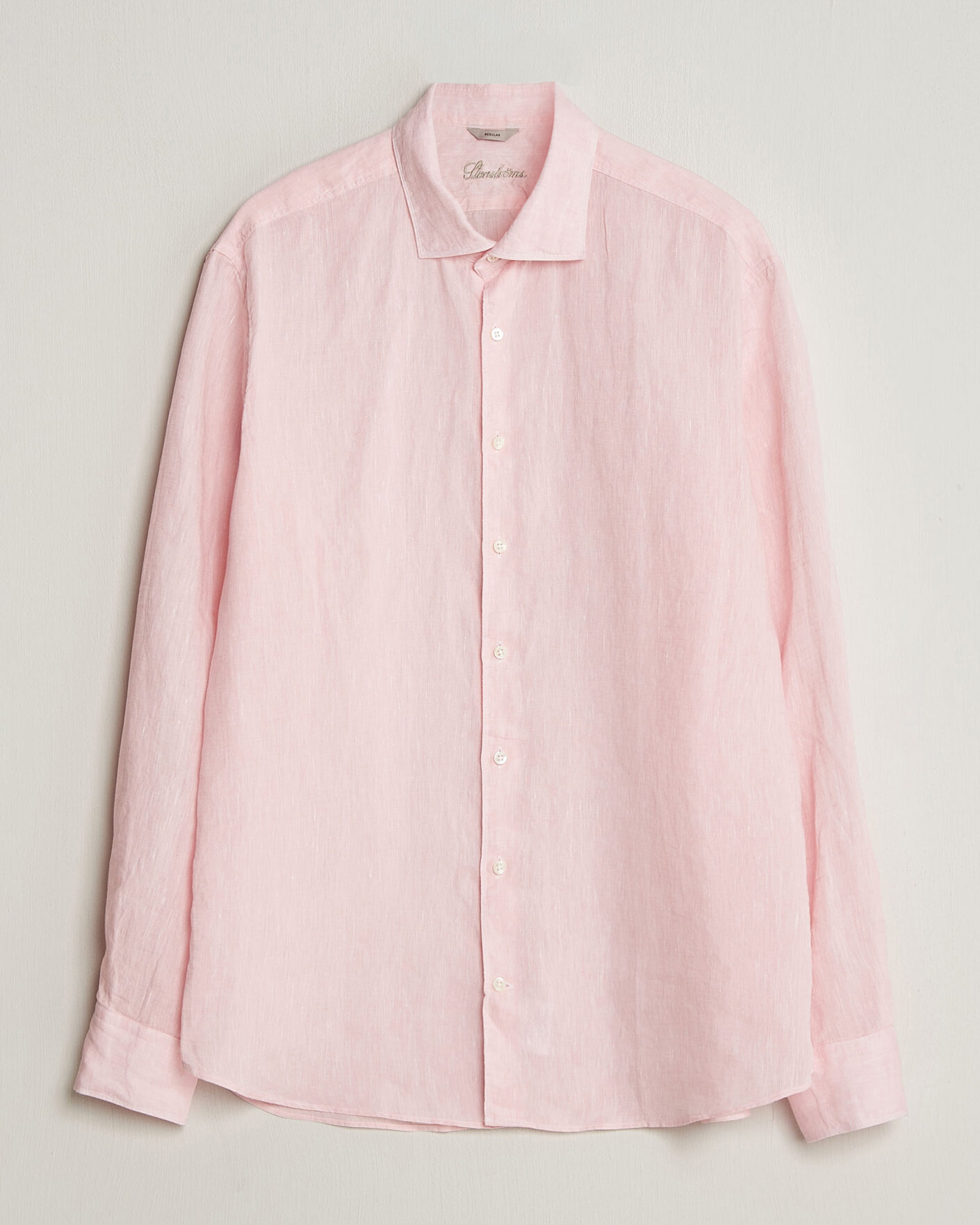 Men | Shirts | Stenströms | Regular Fit Cut Away Linen Shirt Soft Pink