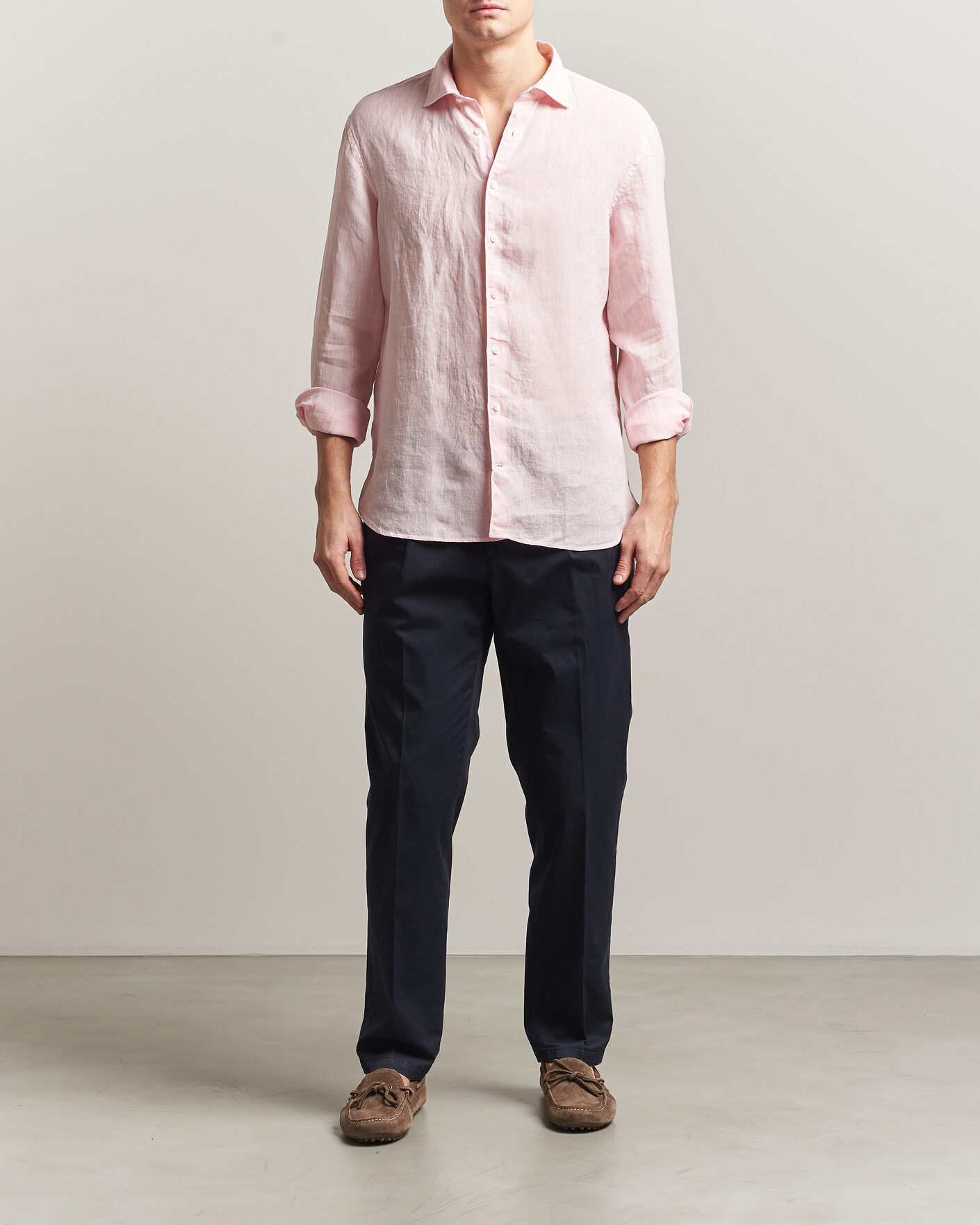 Men | Shirts | Stenströms | Regular Fit Cut Away Linen Shirt Soft Pink
