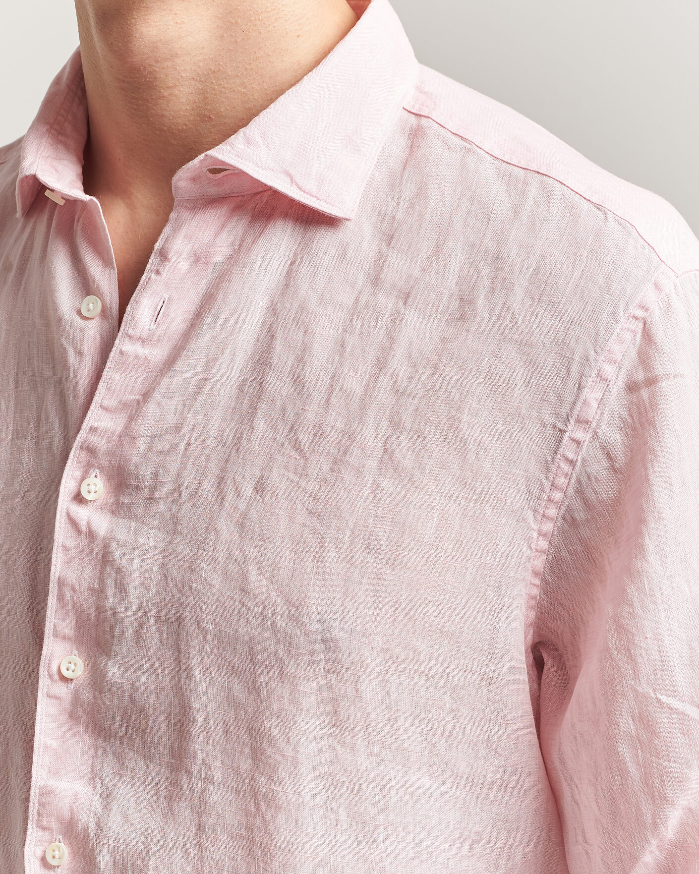 Men | Shirts | Stenströms | Regular Fit Cut Away Linen Shirt Soft Pink