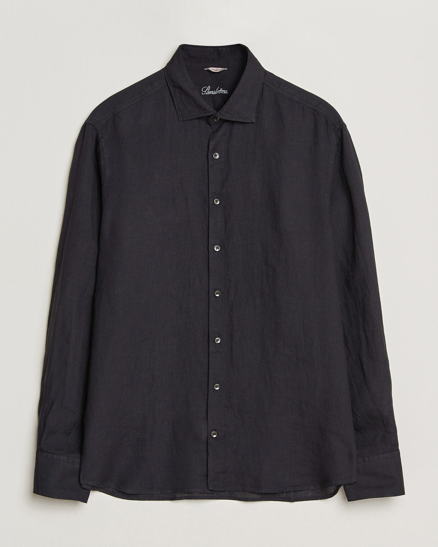 Men | Shirts | Stenströms | Regular Fit Cut Away Linen Shirt Black