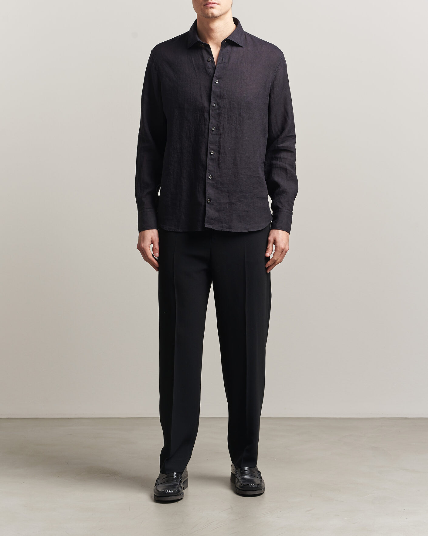 Men | Shirts | Stenströms | Regular Fit Cut Away Linen Shirt Black