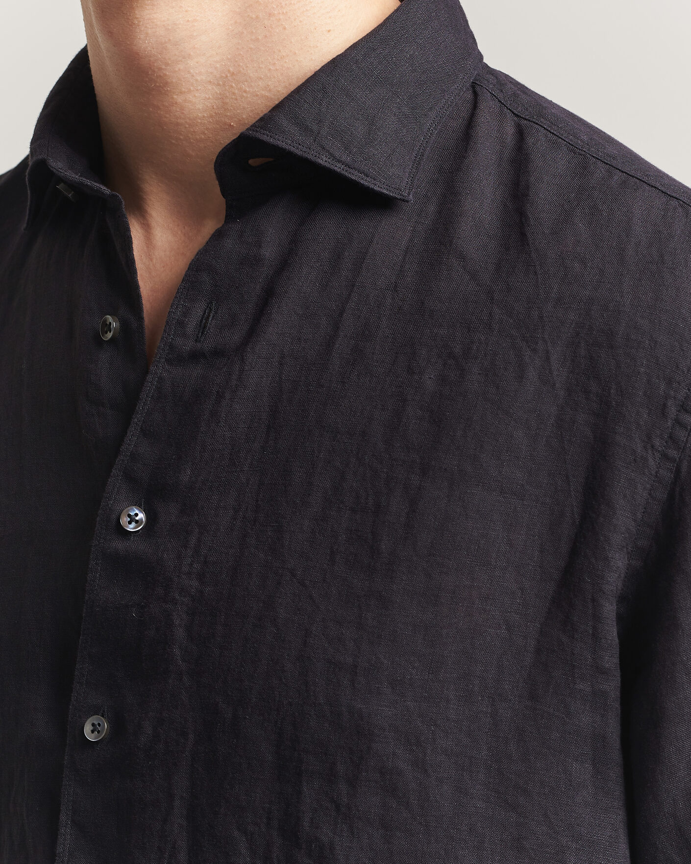 Men | Shirts | Stenströms | Regular Fit Cut Away Linen Shirt Black