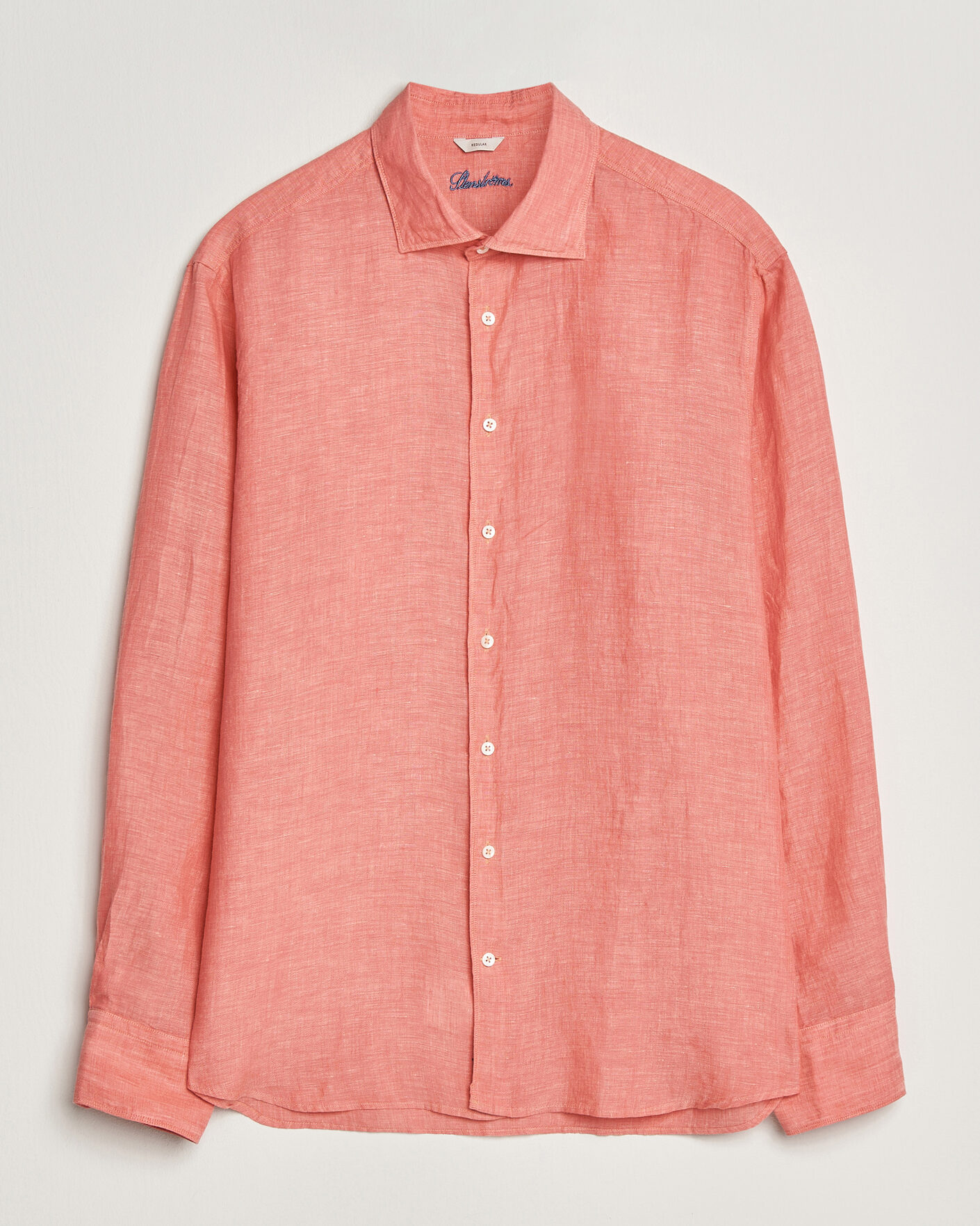 Men | Shirts | Stenströms | Regular Fit Cut Away Linen Shirt Raspberry