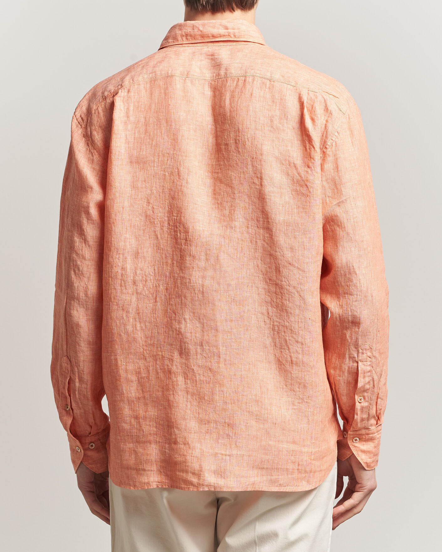 Men | Shirts | Stenströms | Regular Fit Cut Away Linen Shirt Orange