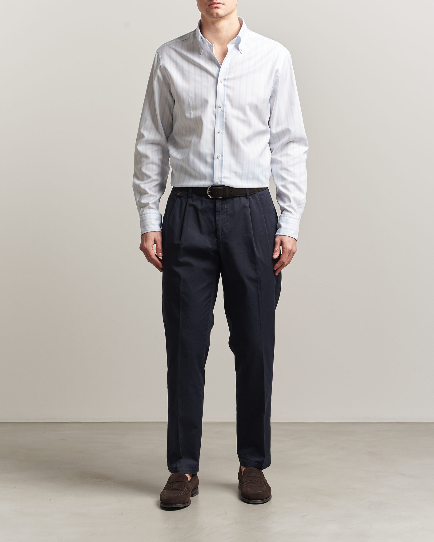 Men | Shirts | Stenströms | Regular Fit Striped Oxford Shirt Light Blue
