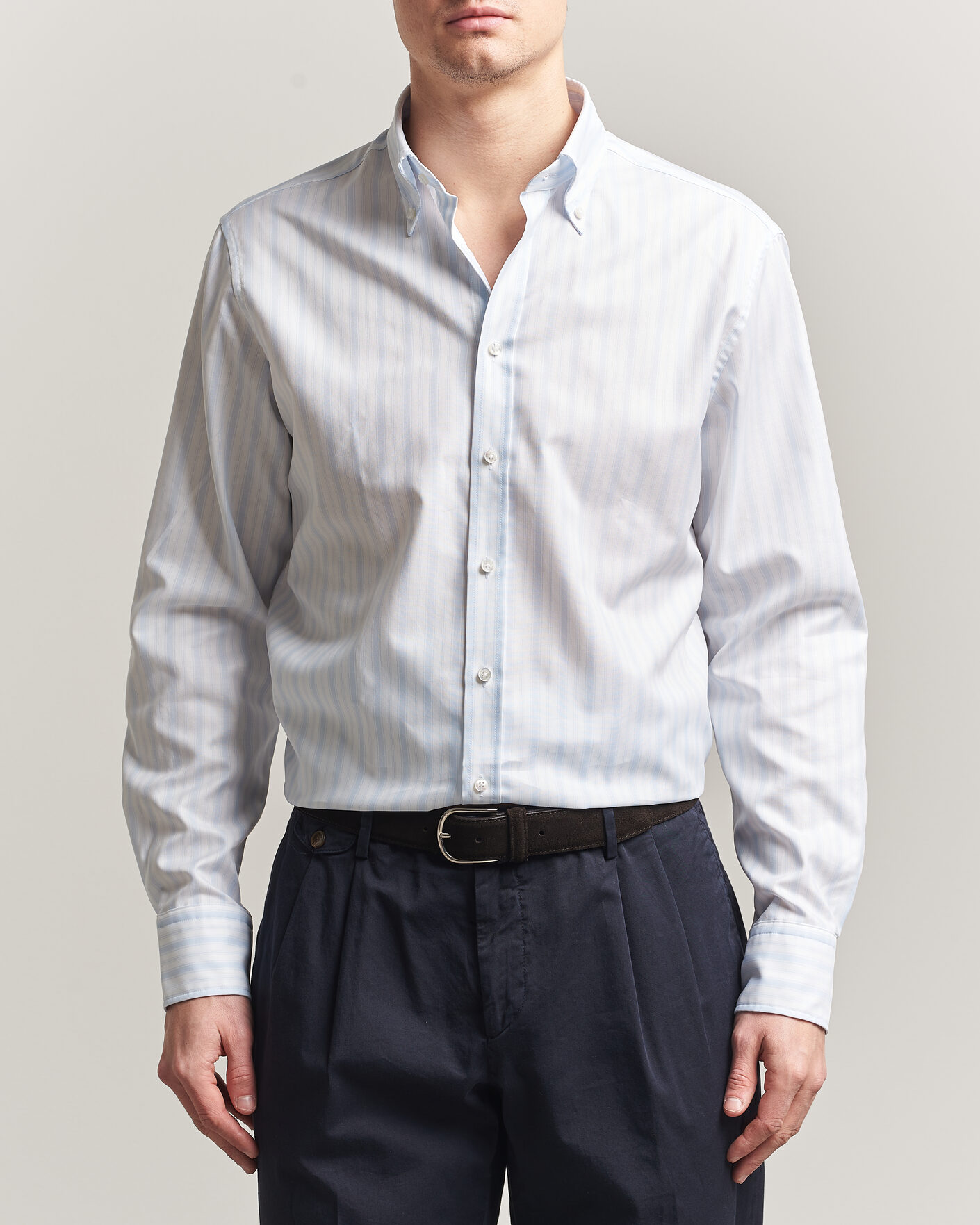Men | Shirts | Stenströms | Regular Fit Striped Oxford Shirt Light Blue