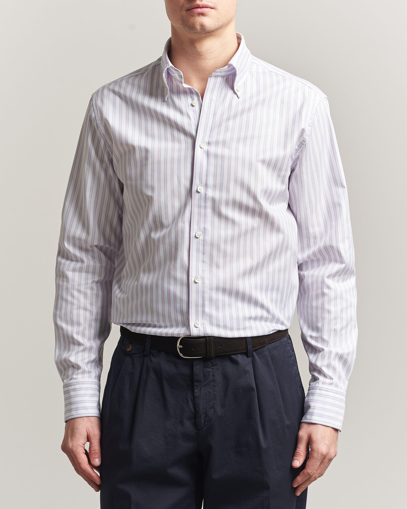 Men | Shirts | Stenströms | Regular Fit Multi Striped Oxford Shirt Blue/Pink