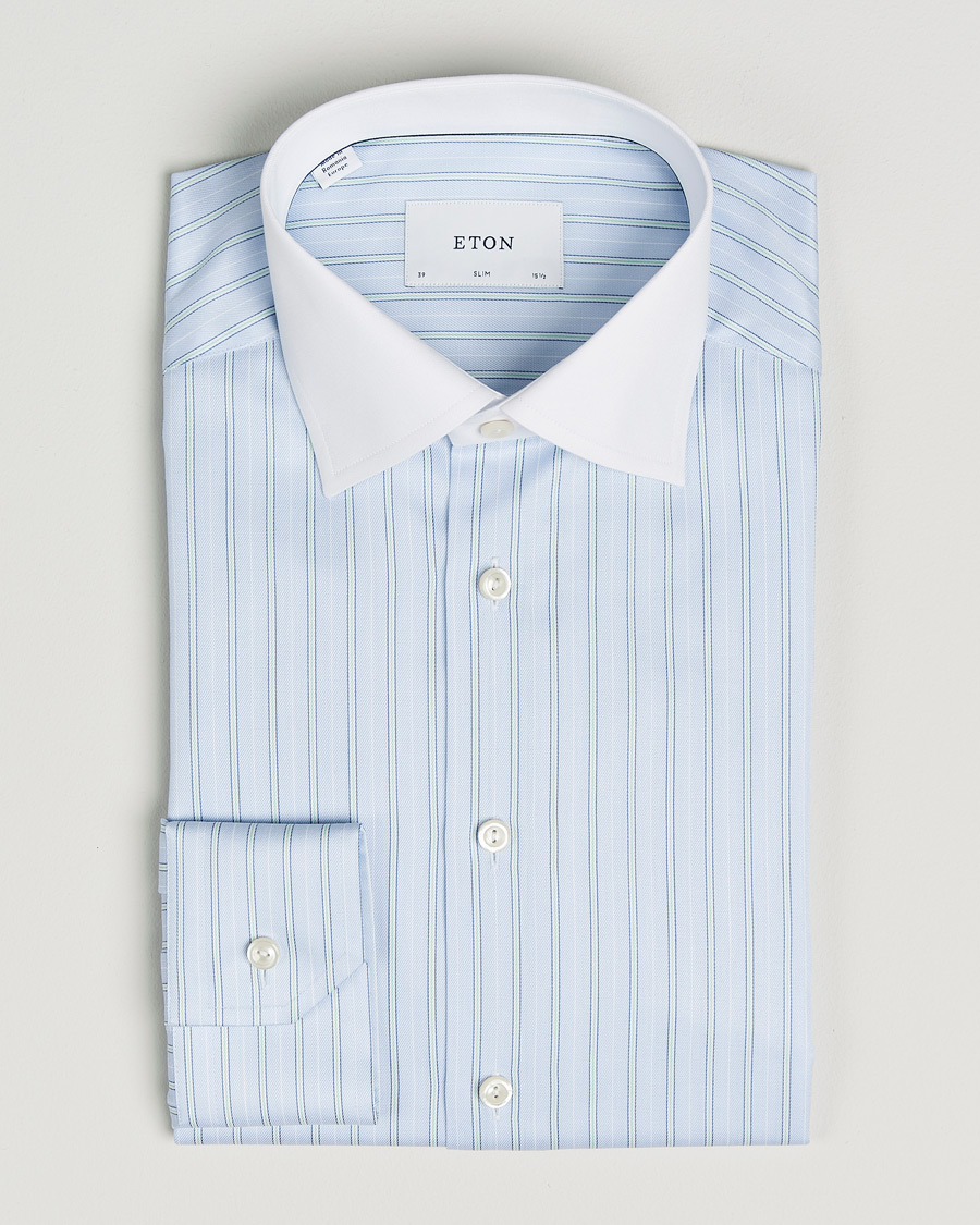 Men | Shirts | Eton | Slim Fit Signature Twill Striped Shirt Light Blue