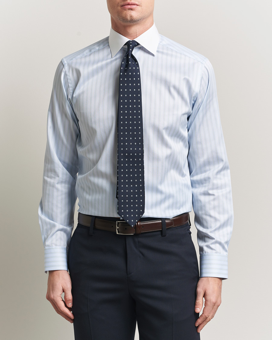 Men | Shirts | Eton | Slim Fit Signature Twill Striped Shirt Light Blue