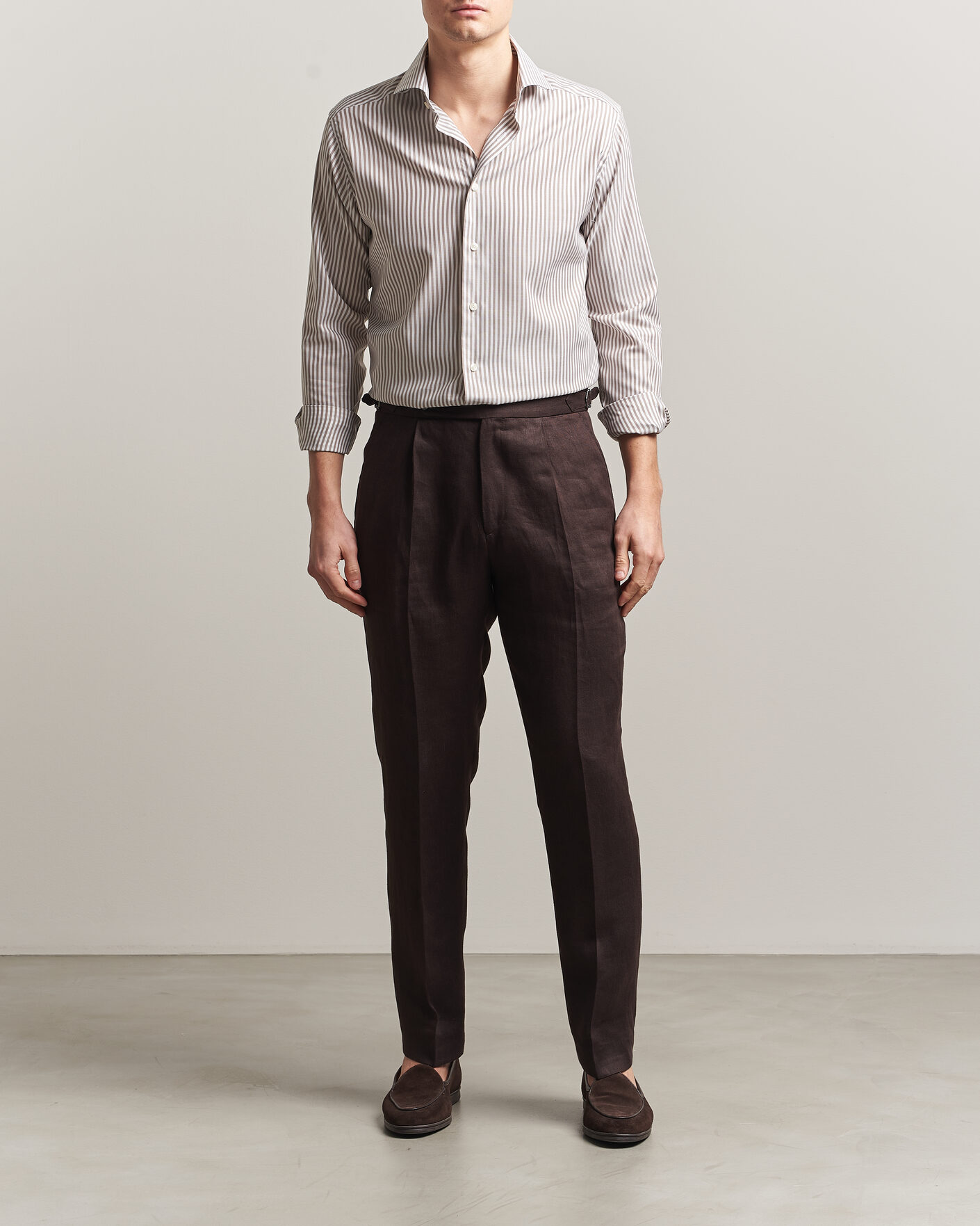 Men | Shirts | Eton | Slim Fit Signature Oxford Striped Shirt Beige