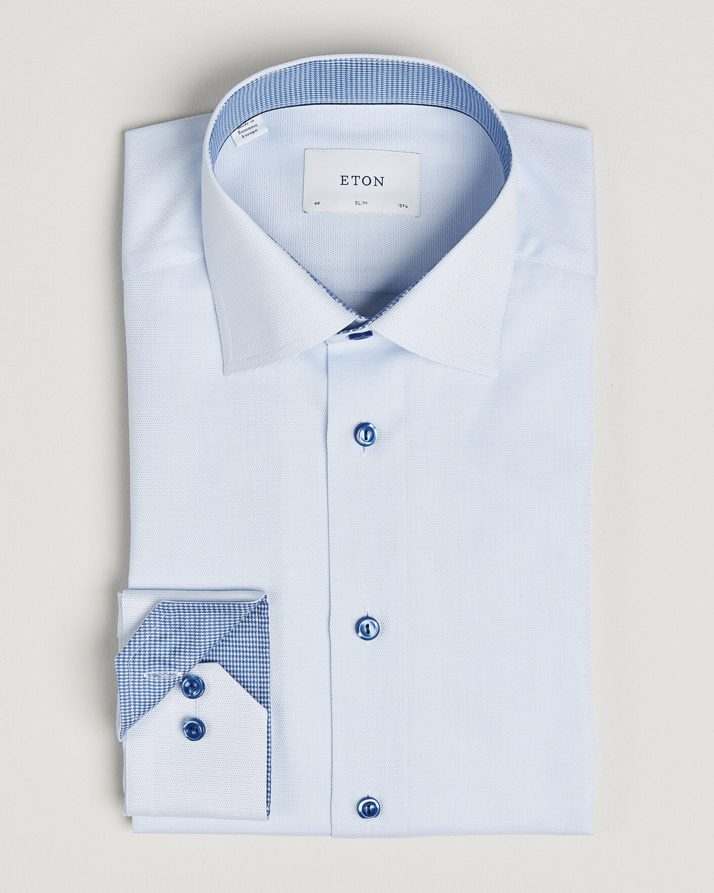 Men | Shirts | Eton | Slim Fit Signature Twill Contrast Shirt Light Blue