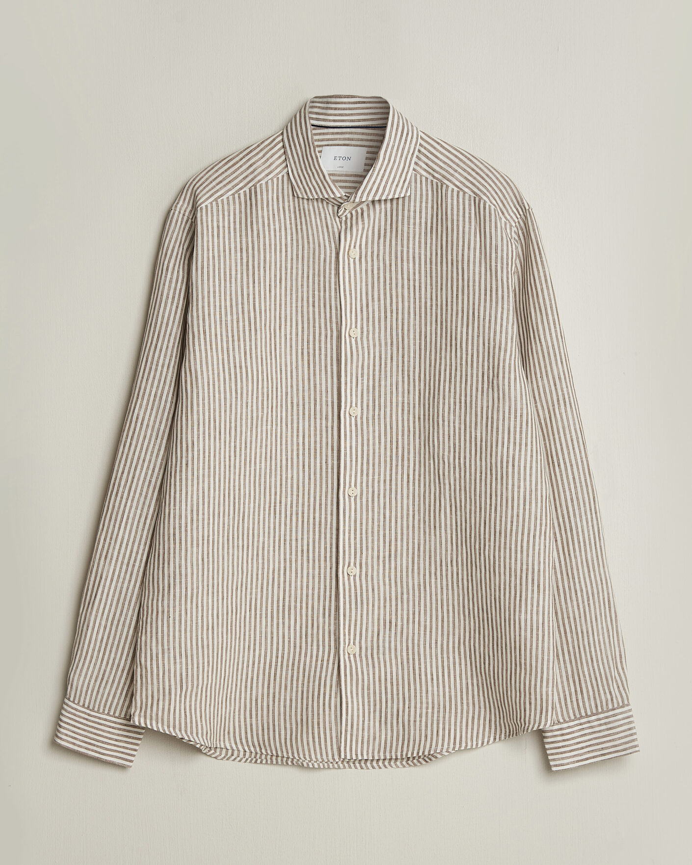 Men | Shirts | Eton | Casual Fit Striped Linen Shirt Beige