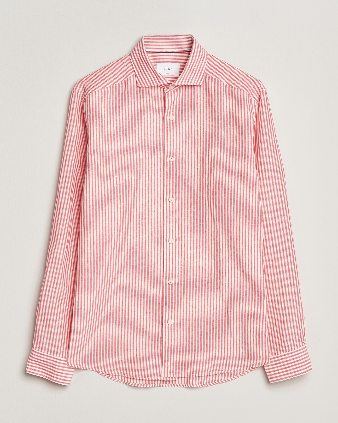 Men | Shirts | Eton | Casual Fit Striped Linen Shirt Red