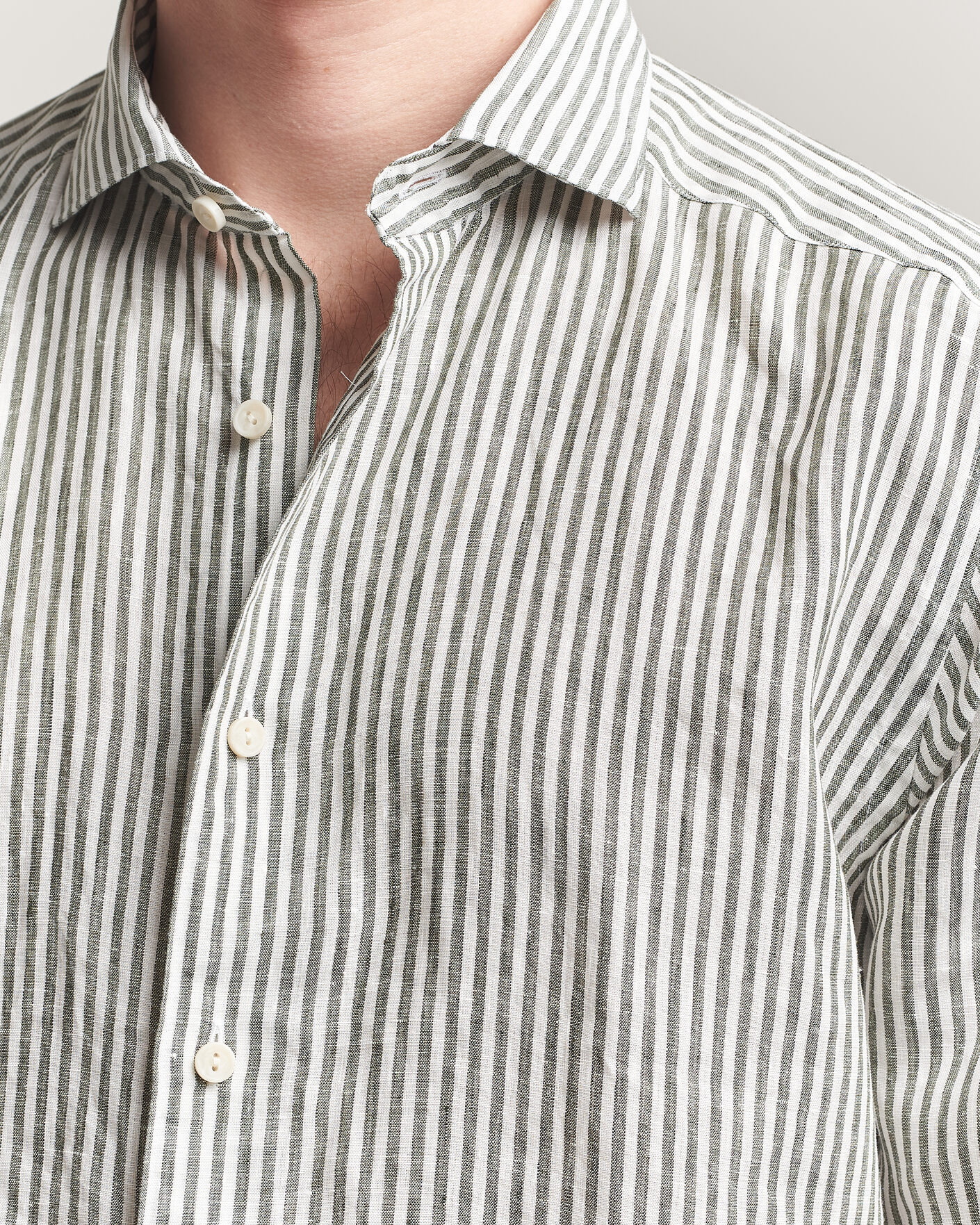 Men | Shirts | Eton | Casual Fit Striped Linen Shirt Dark Green