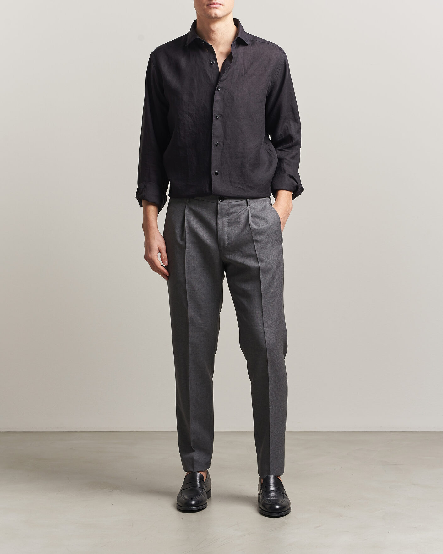 Men | Shirts | Eton | Casual Fit Linen Shirt Black
