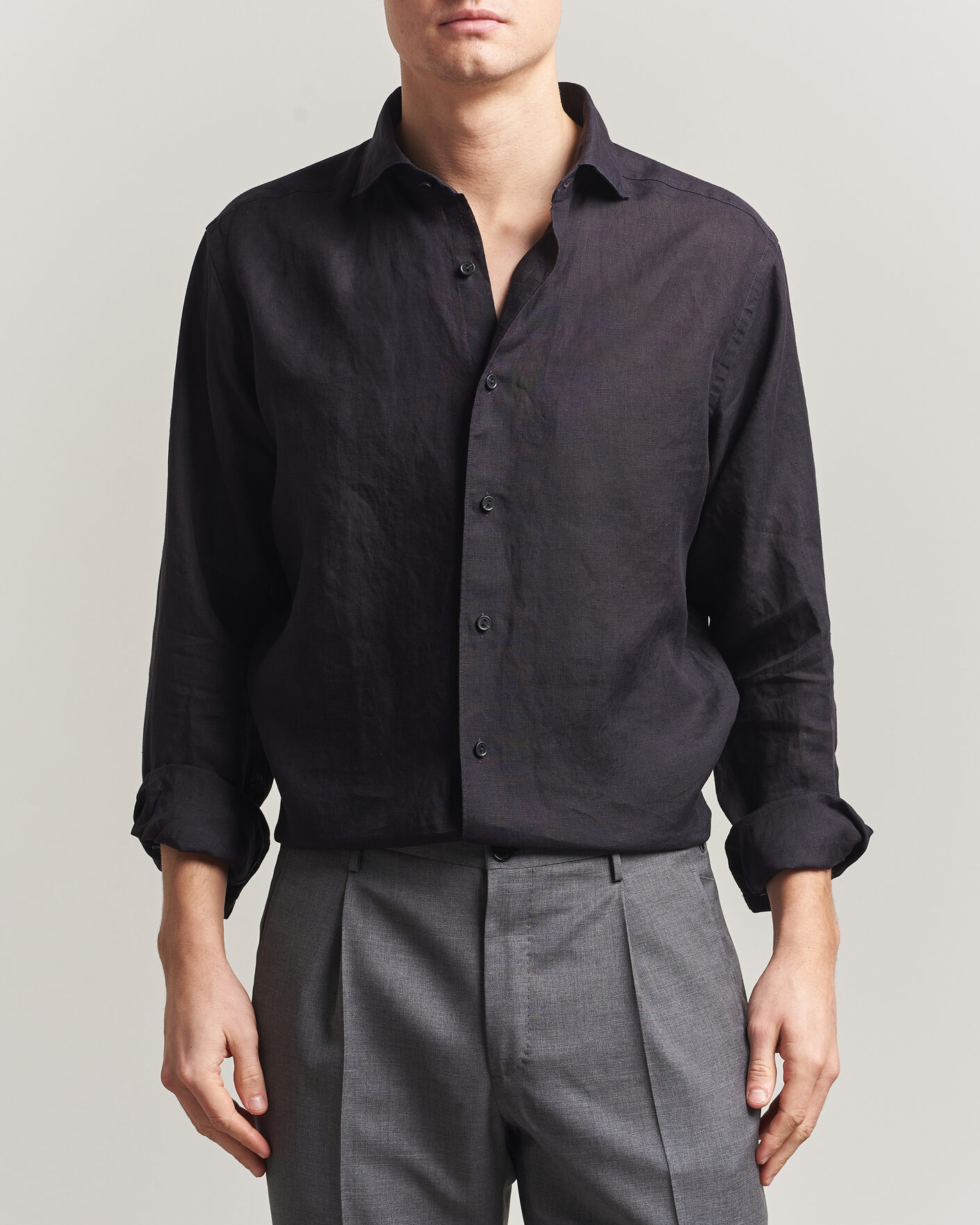 Men | Shirts | Eton | Casual Fit Linen Shirt Black