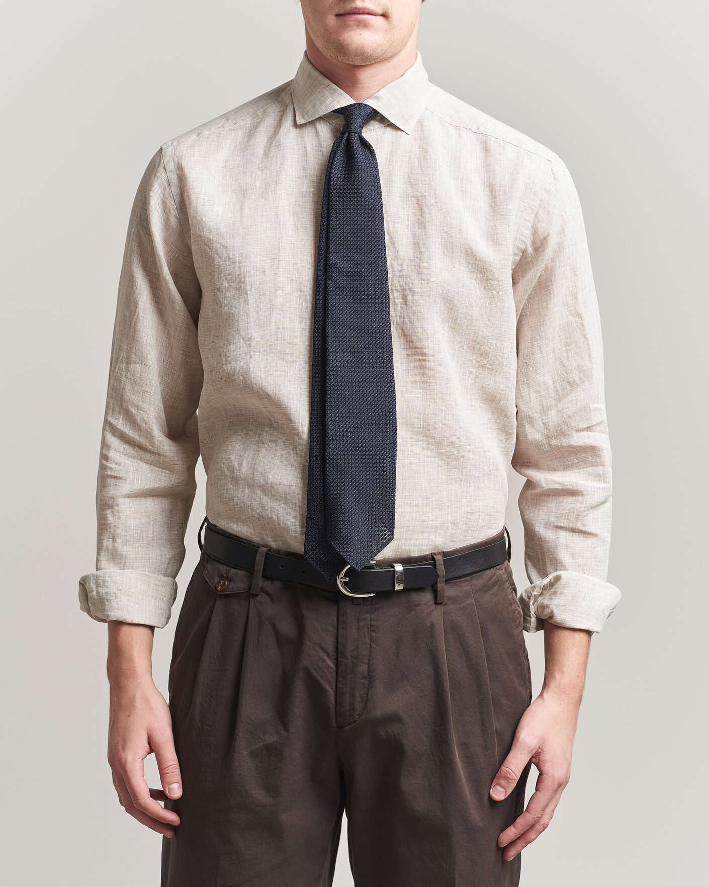 Men | Shirts | Eton | Casual Fit Linen Shirt Beige