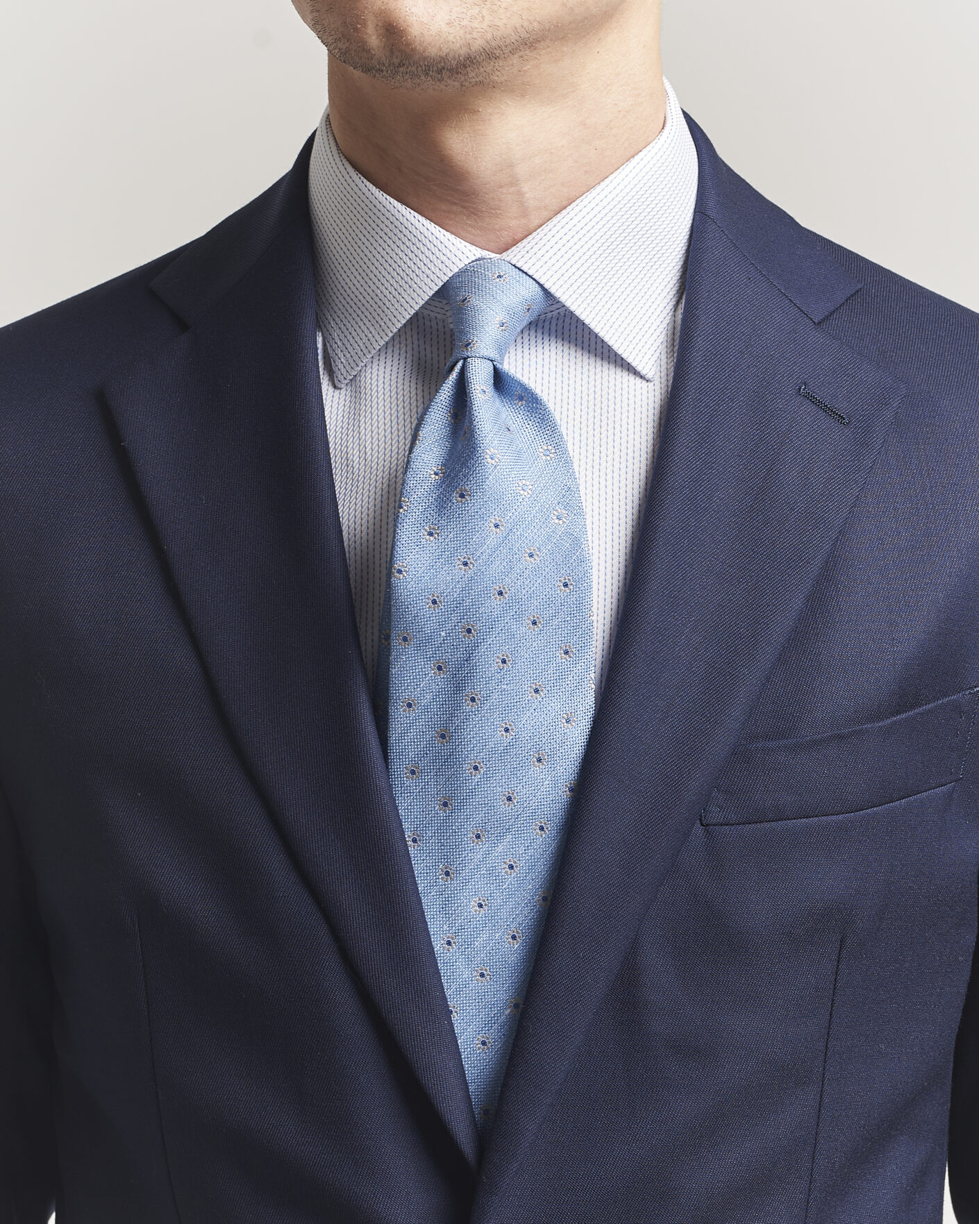 Men | Ties | Eton | Floral Linen Silk Tie Light Blue