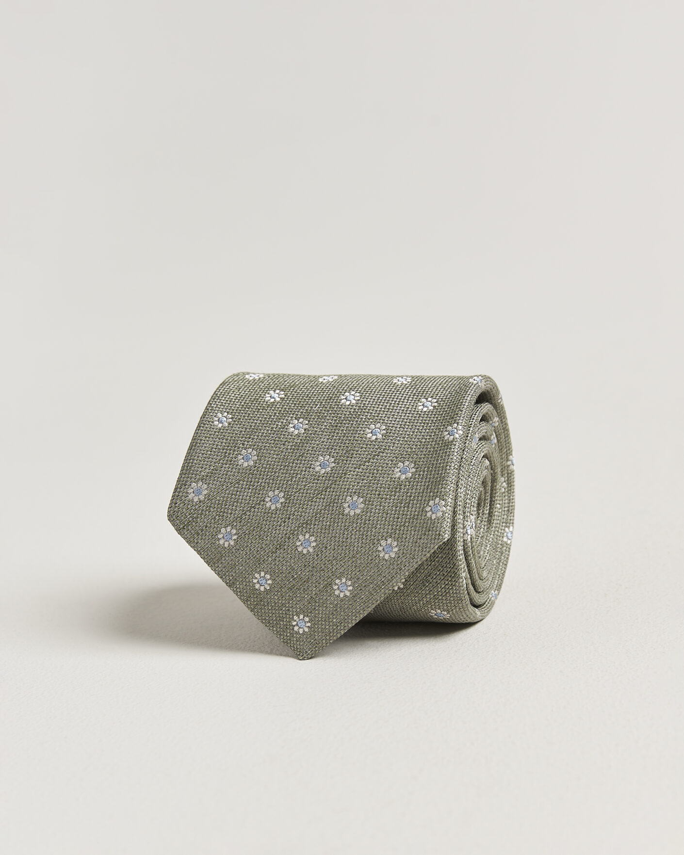 Men | Ties | Eton | Floral Linen Silk Tie Light Green