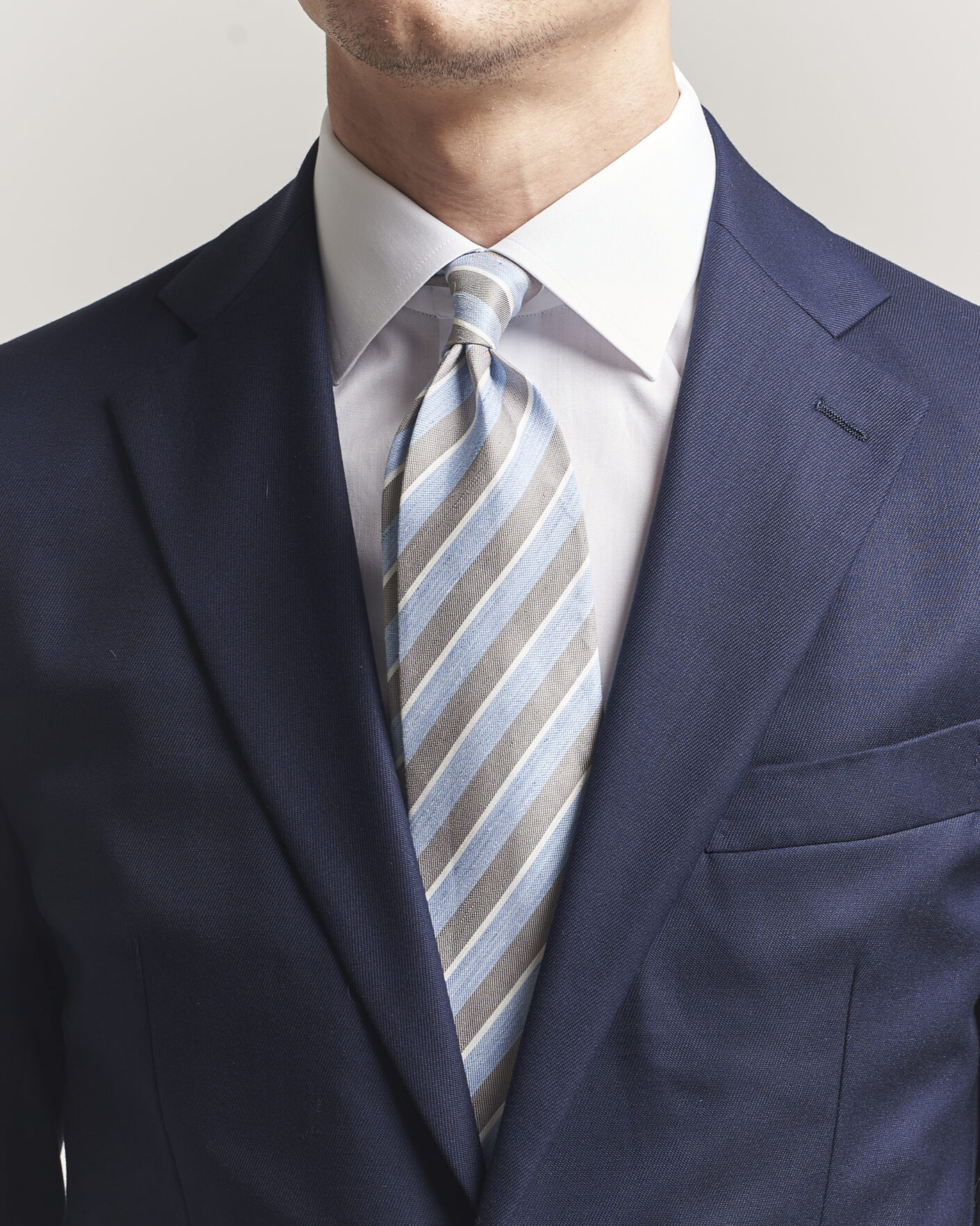 Men | Ties | Eton | Striped Linen Silk Tie Brown/Blue