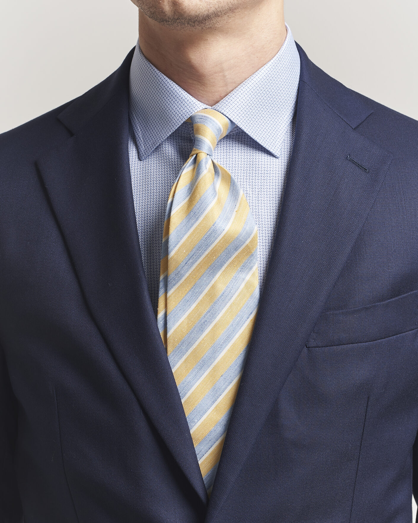 Men | Ties | Eton | Striped Linen Silk Tie Yellow/Blue