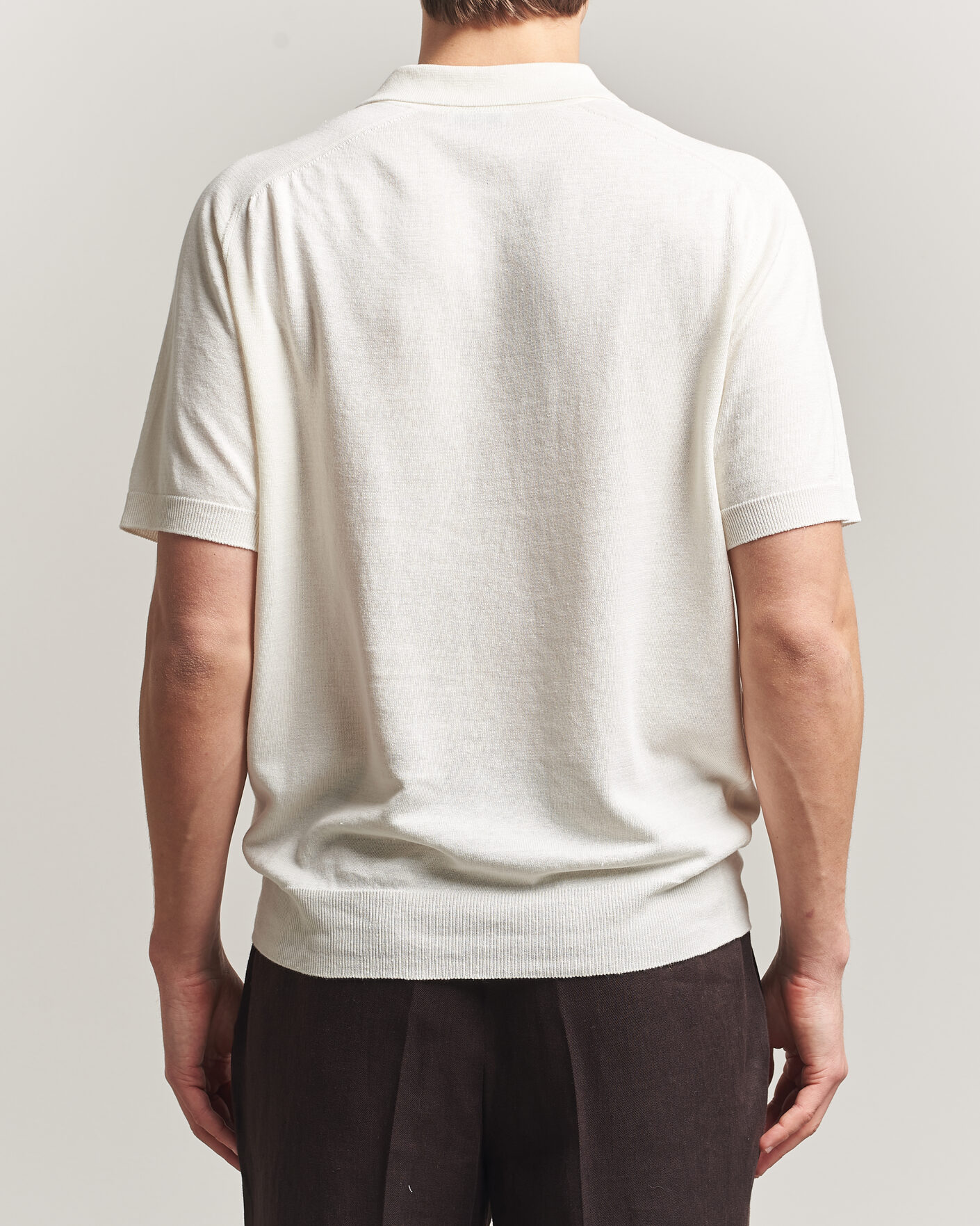 Men | Polo Shirts | Eton | Cotton Linen Fine Knit Polo White