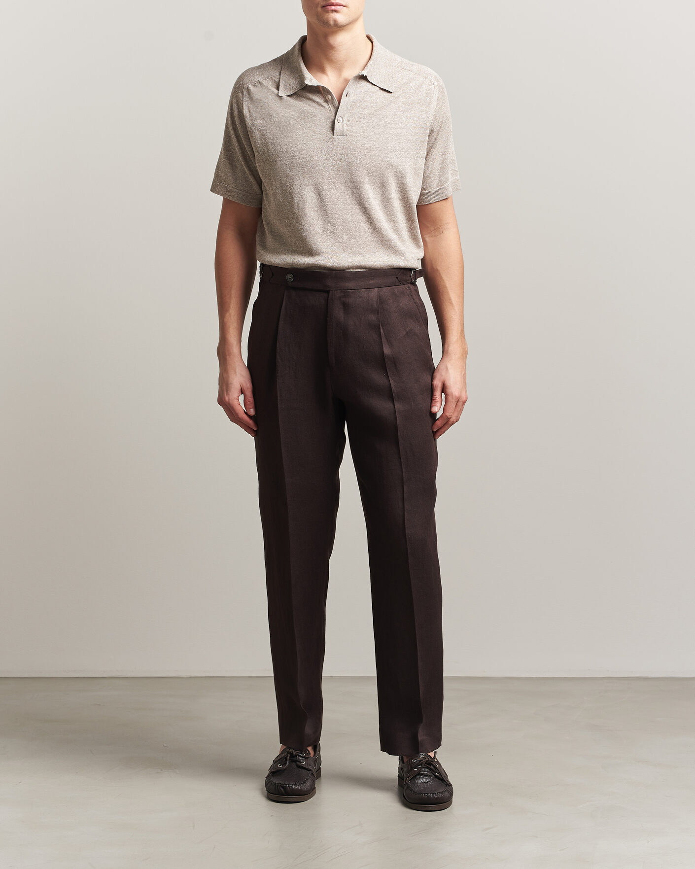 Men | Polo Shirts | Eton | Cotton Linen Fine Knit Polo Beige