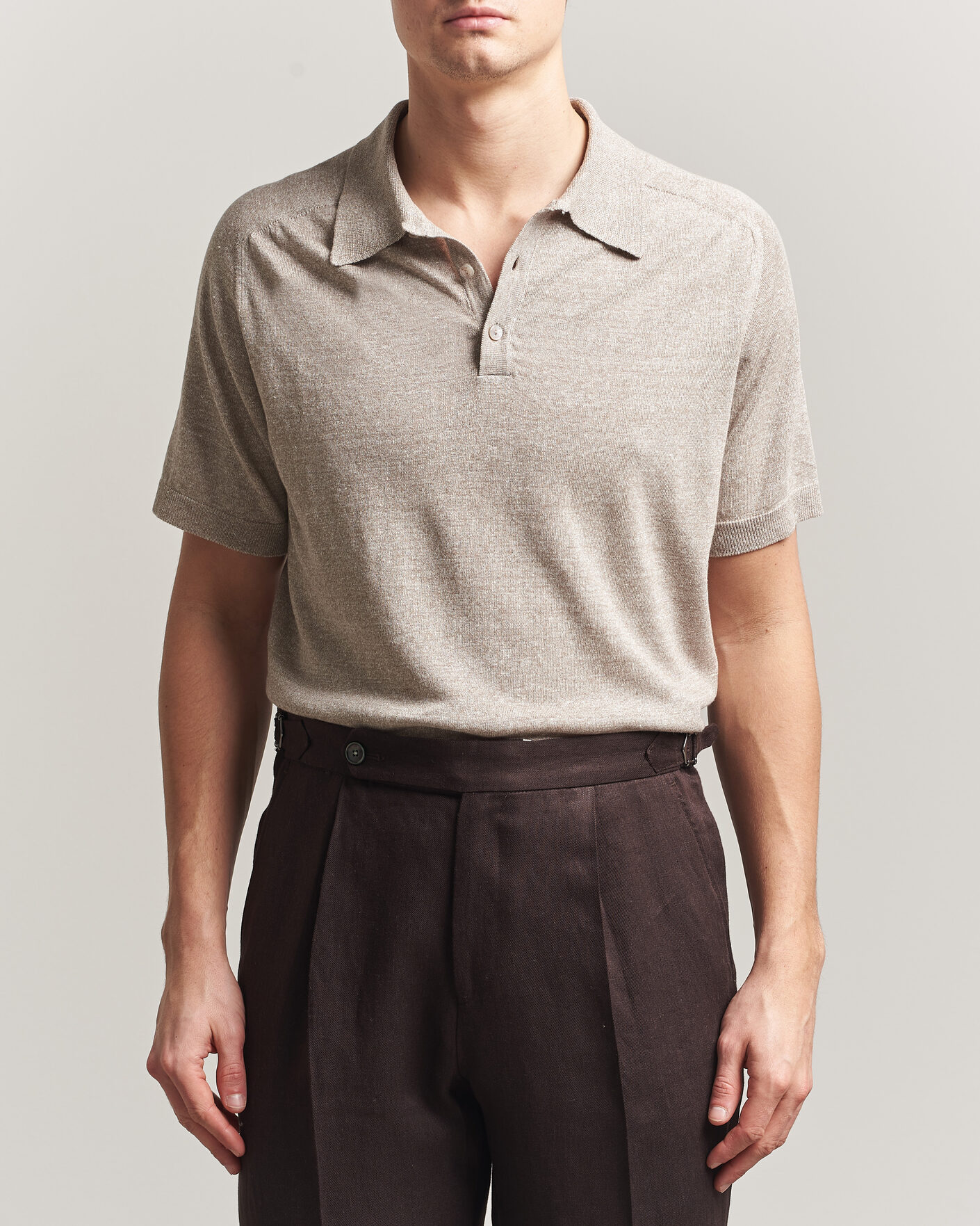 Men | Polo Shirts | Eton | Cotton Linen Fine Knit Polo Beige