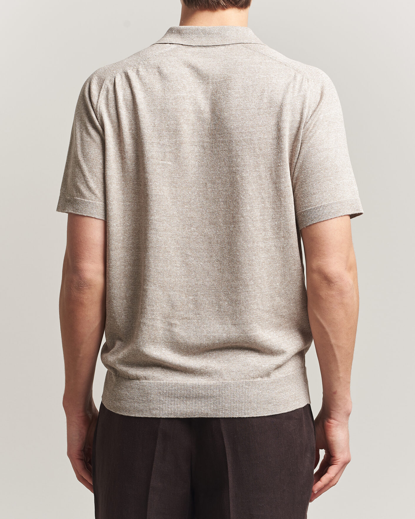 Men | Polo Shirts | Eton | Cotton Linen Fine Knit Polo Beige