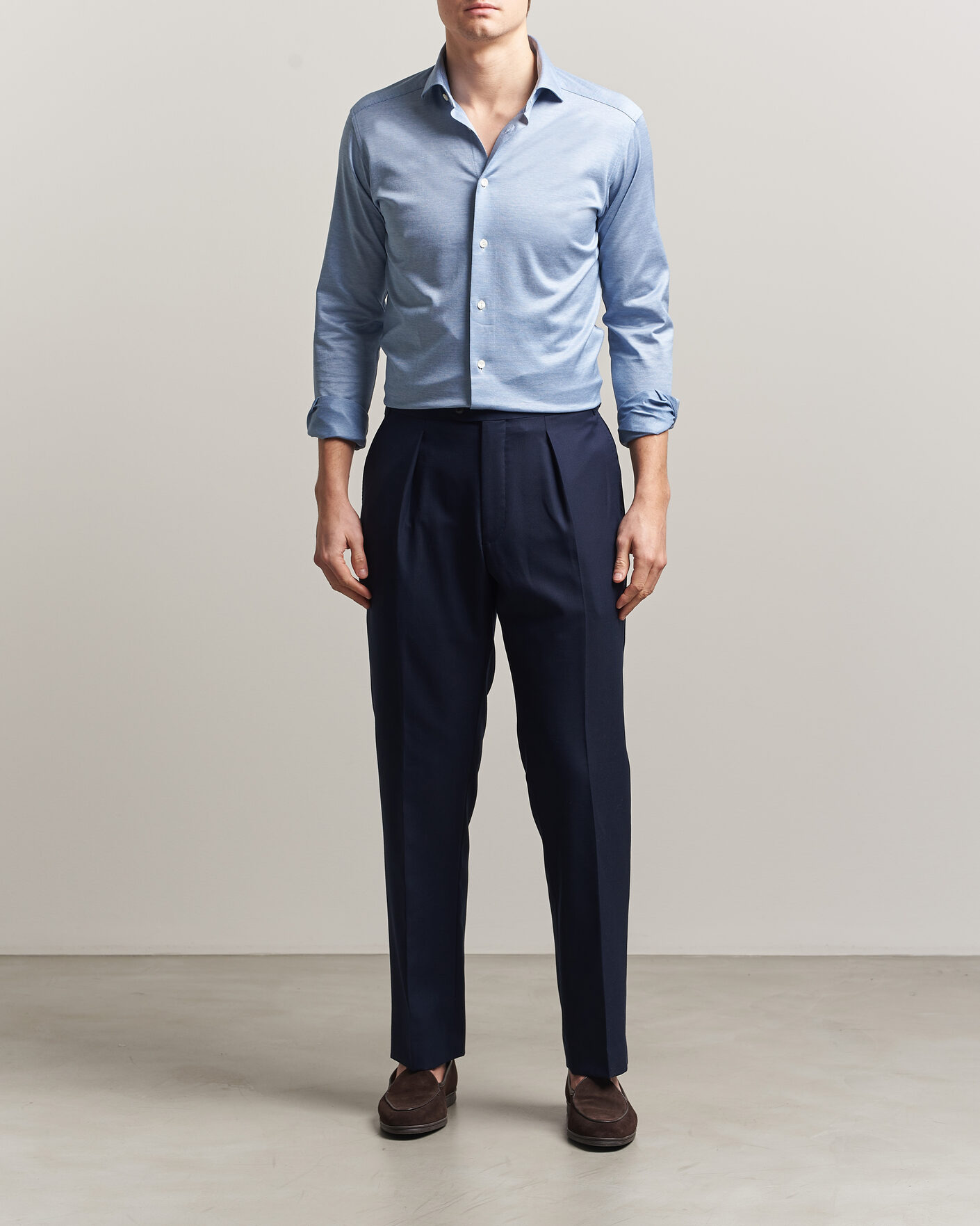 Men | Shirts | Eton | Filo di Scozia Knitted Shirt Light Blue