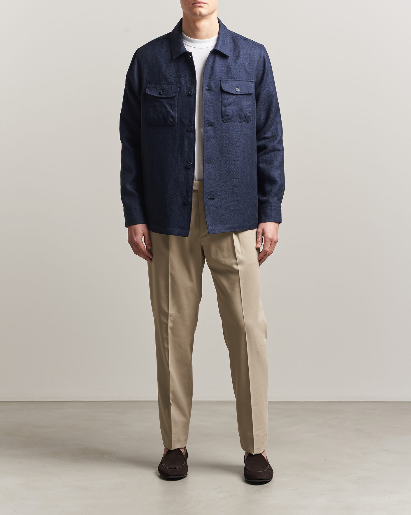 Eton Four Pocket Linen Lyocell Shirt Jacket Navy Blue at