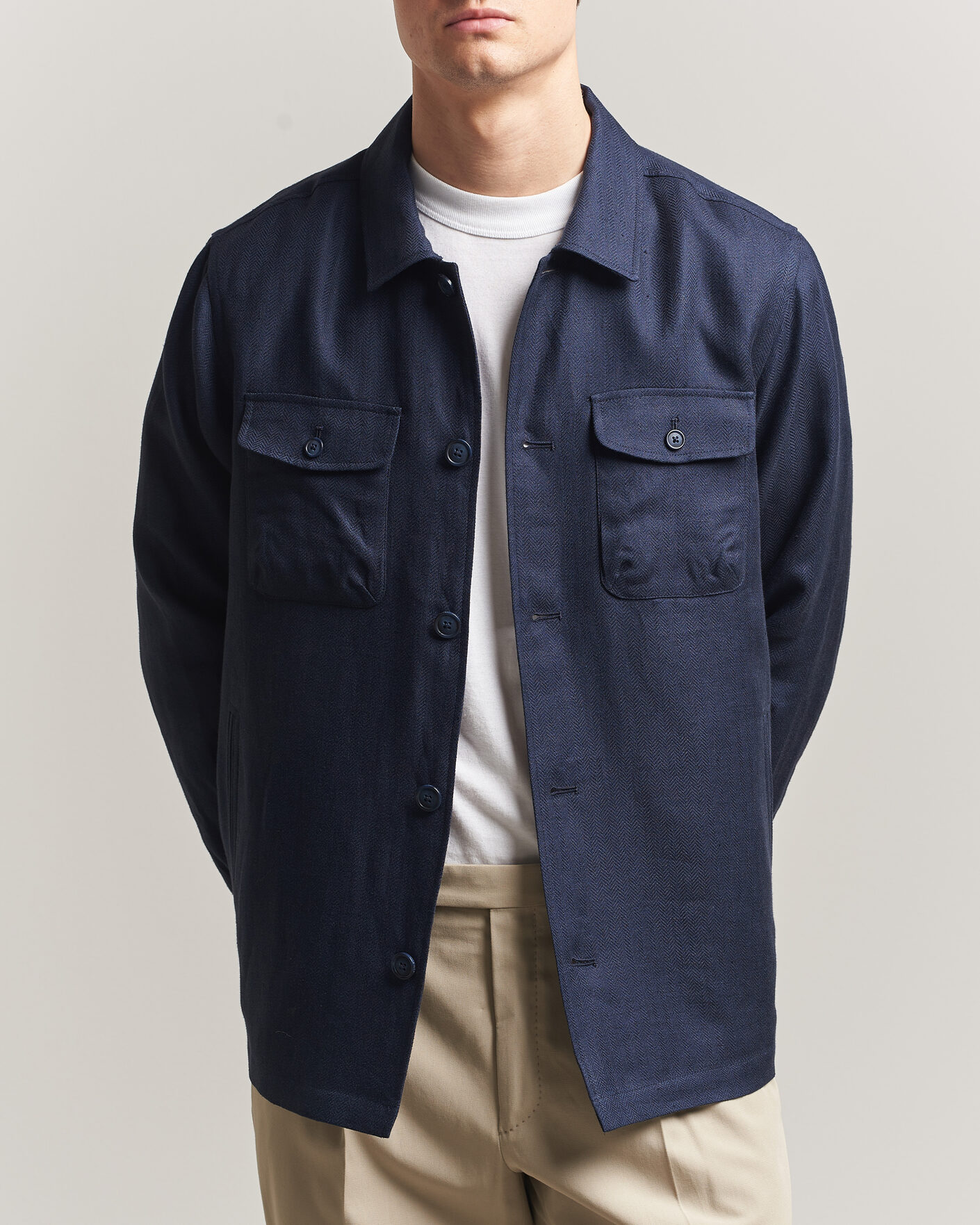Eton Four Pocket Linen Lyocell Shirt Jacket Navy Blue at