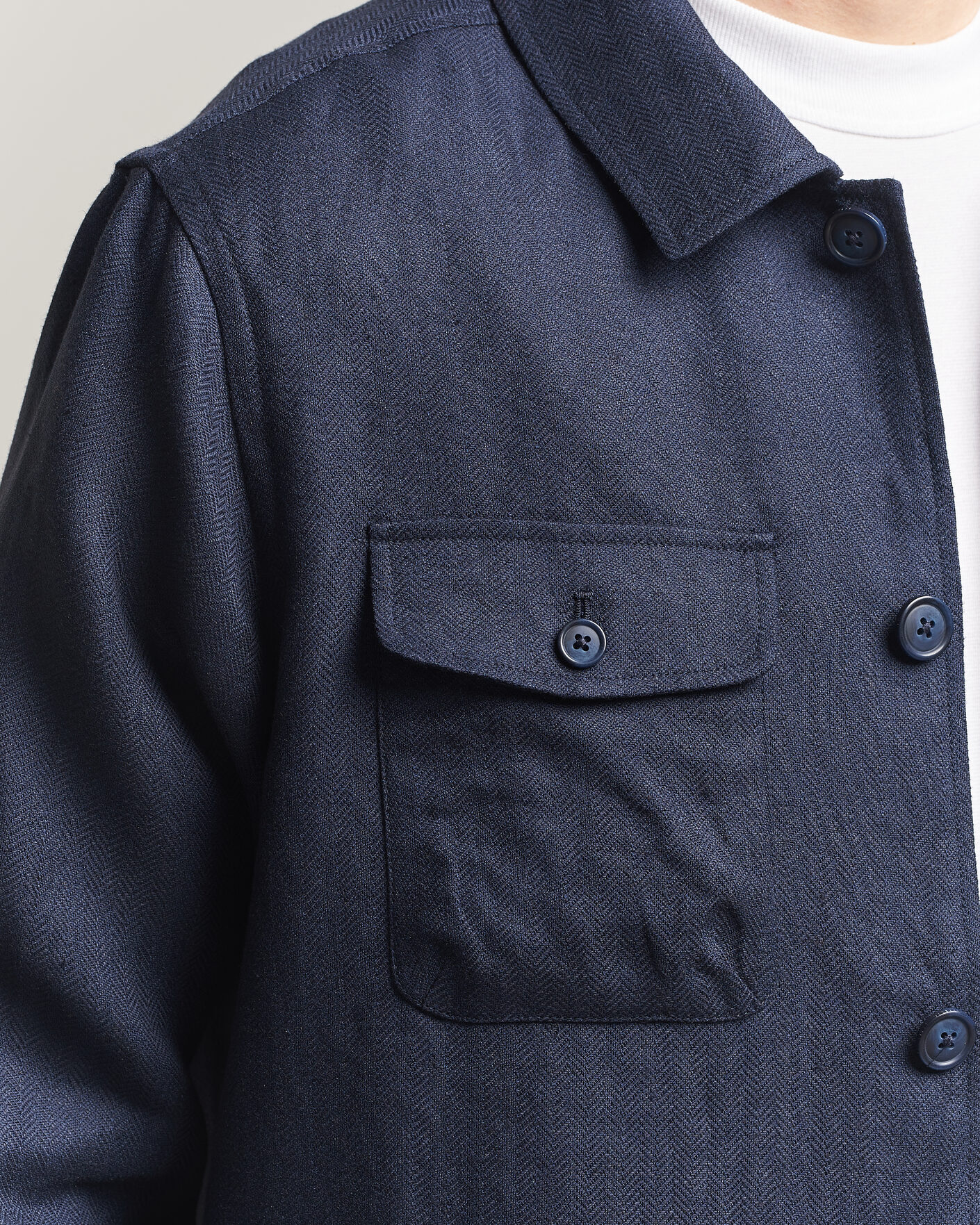 Eton Four Pocket Linen Lyocell Shirt Jacket Navy Blue at