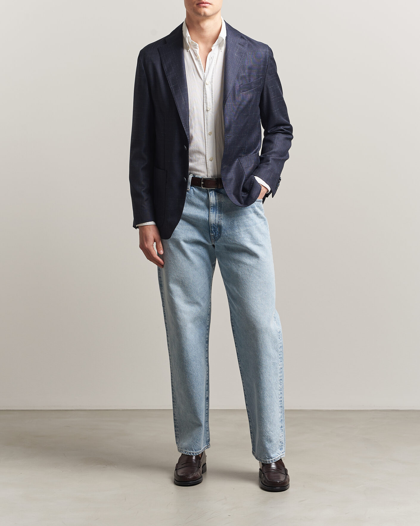 Men | Blazers | Eton | Wool Silk Soft Blazer Navy Blue