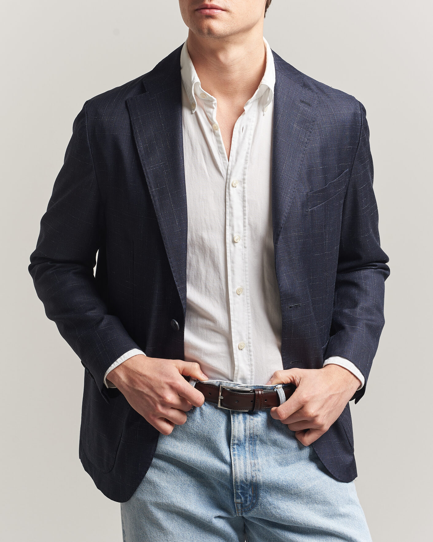 Men | Blazers | Eton | Wool Silk Soft Blazer Navy Blue